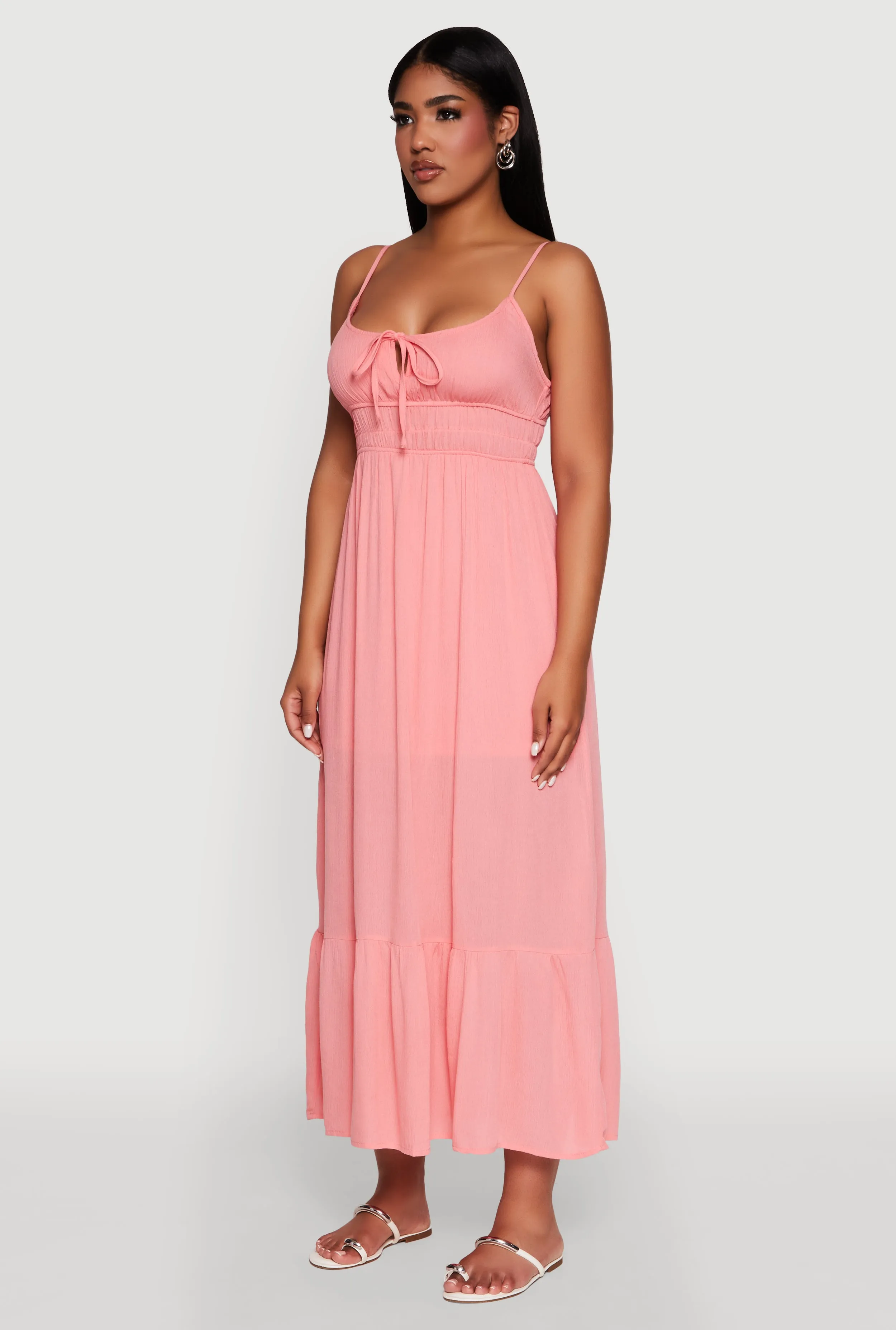 Tie Front Keyhole Maxi Dress Sea View Bronze Tone