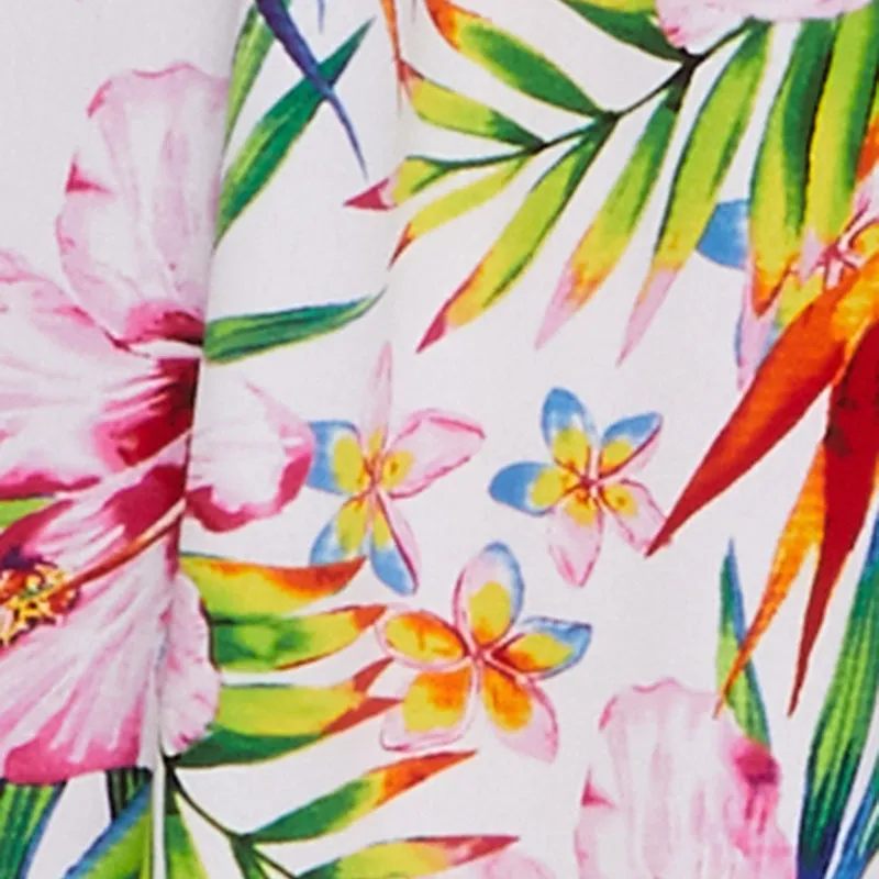 Tropical Floral Maxi Dress with V Neck and Smocked Details Confident Walk Cross Stitch