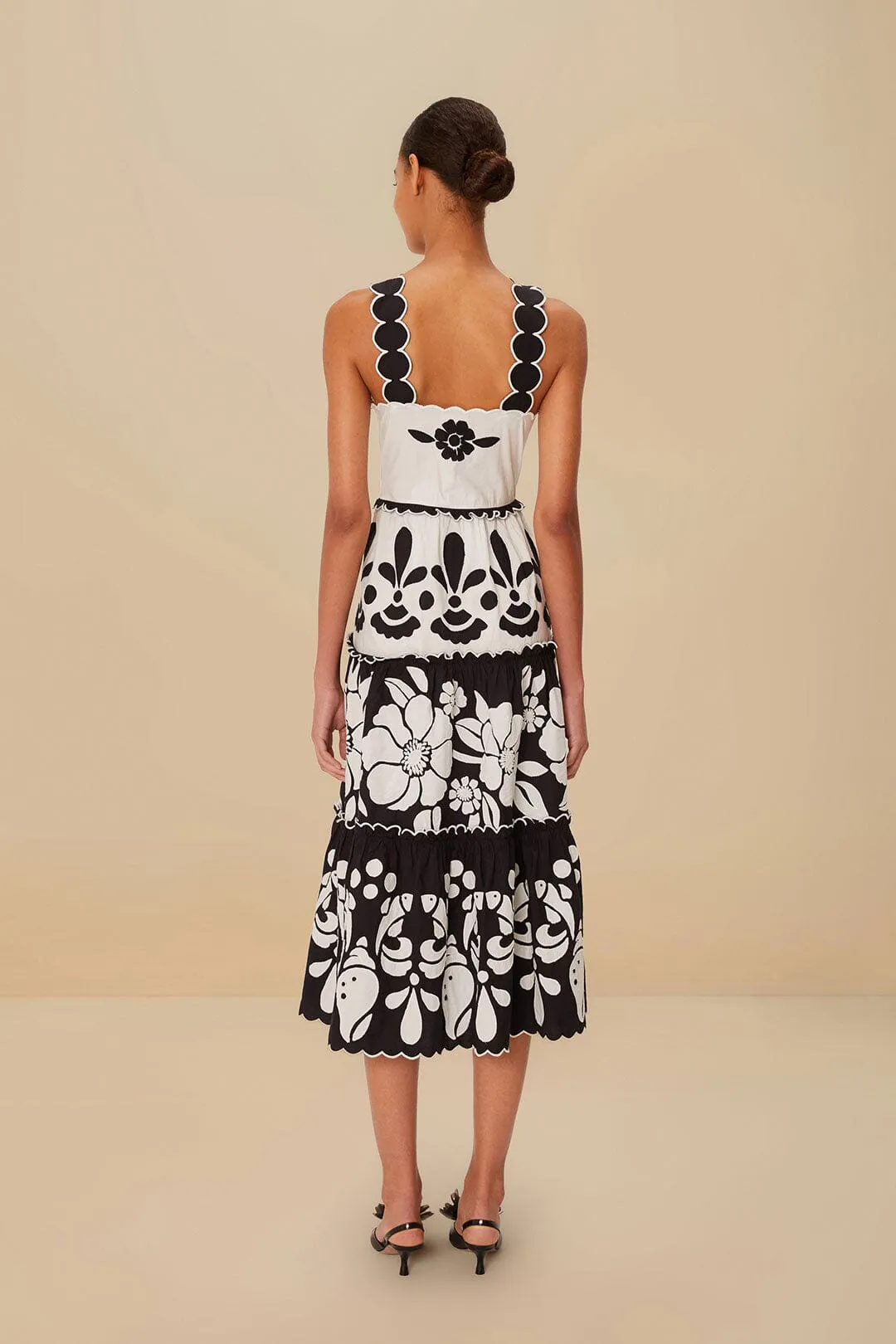 Black And White Summer Cutwork Organic Cotton Midi Dress Beach Path