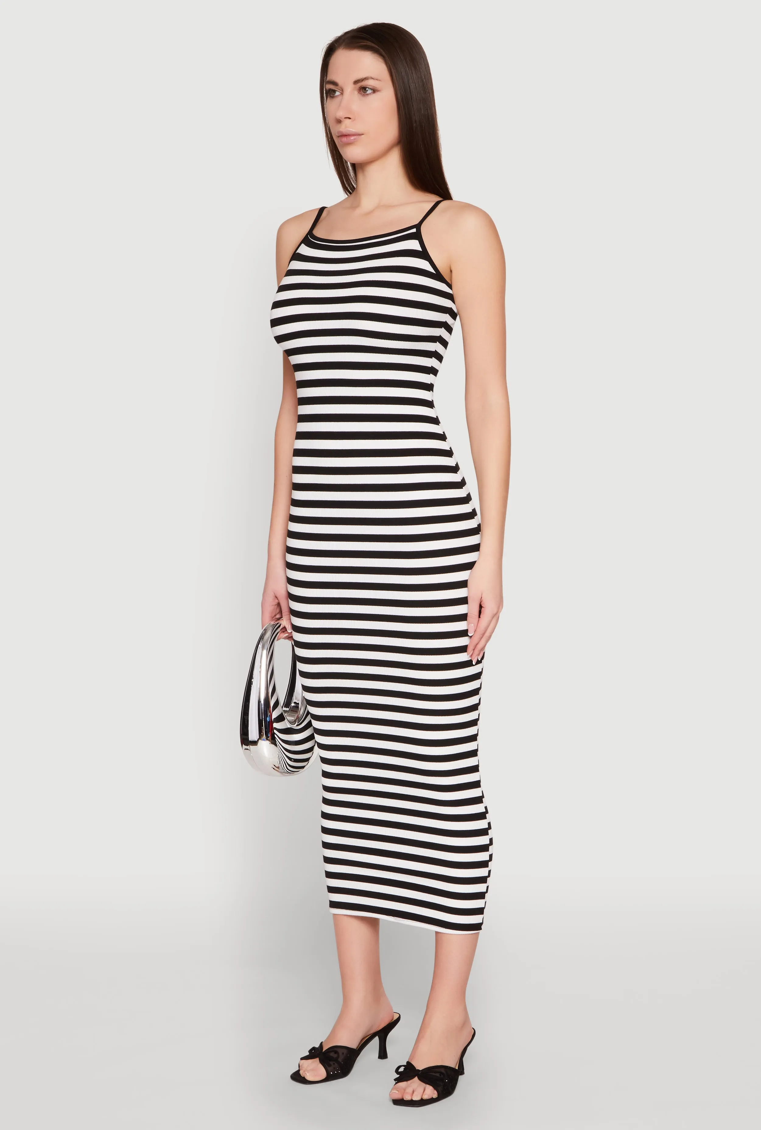 Fur Glow Night Breeze Contrast Trim Striped Maxi Dress