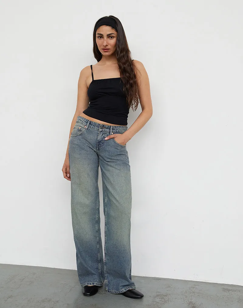 Italian Flair HighVisibility Trim Low Rise Parallel Jeans in Extreme Blue Green