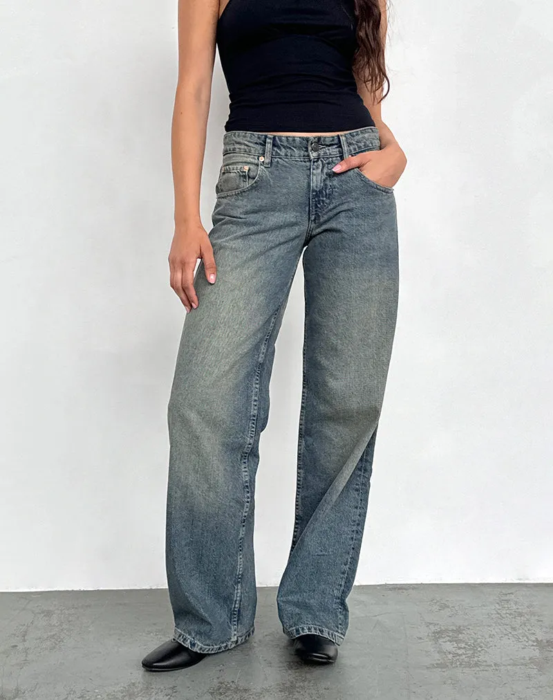 Low Rise Parallel Jeans in Extreme Blue Green Breathable Material