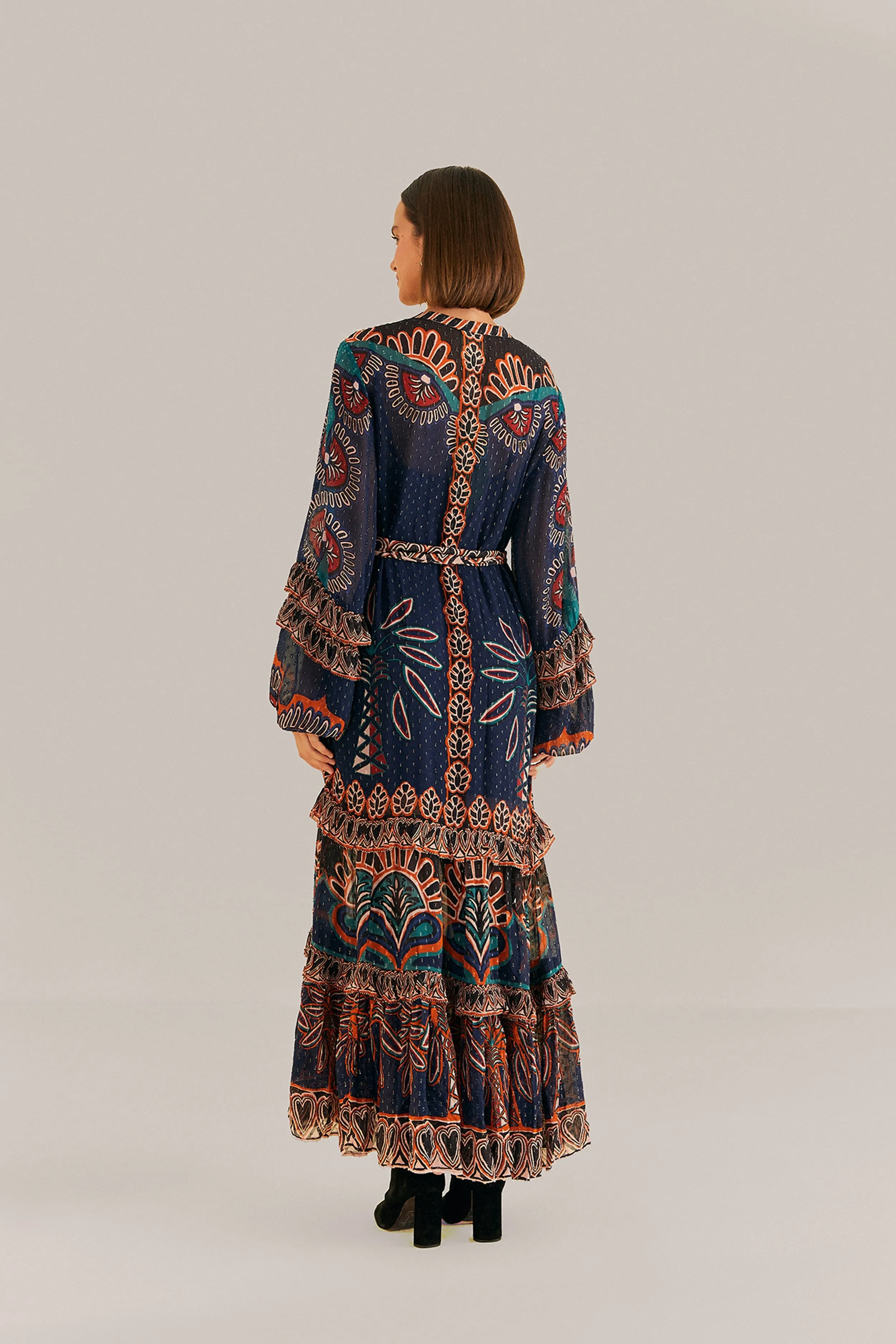 Orange Ainika Tapestry Slit Maxi Dress Sun Heat