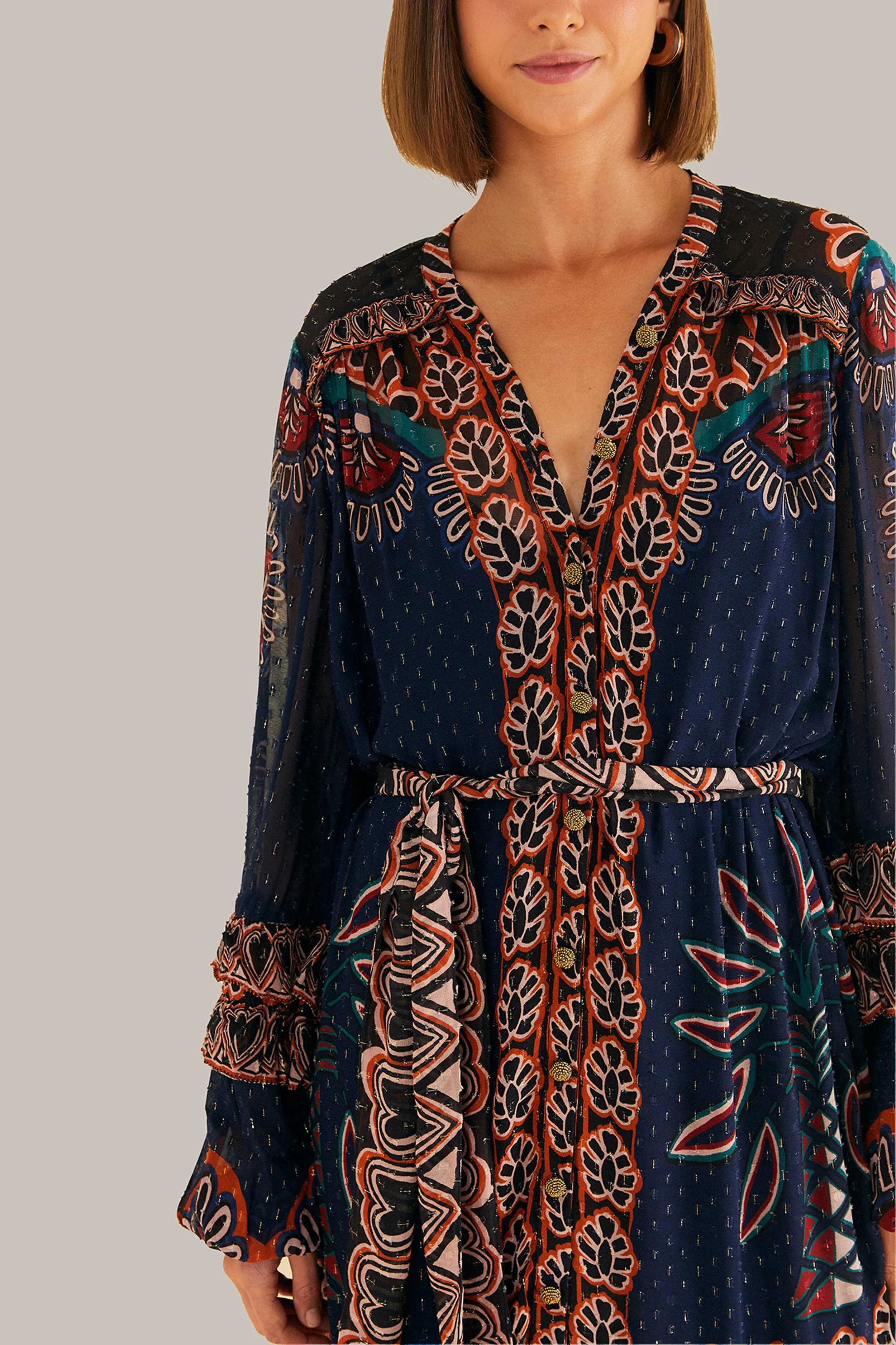Orange Ainika Tapestry Slit Maxi Dress With its graceful design this dress creates a polished look for any occasion