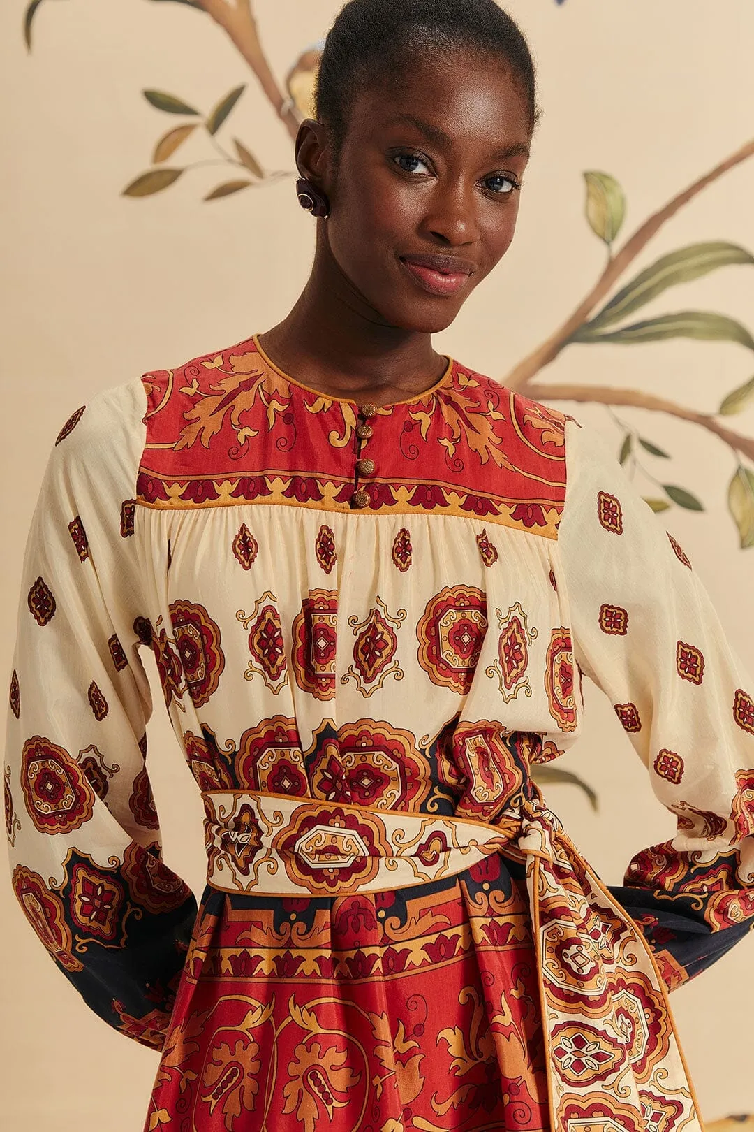 Cream Ainika Tiles Midi Dress Wind Song