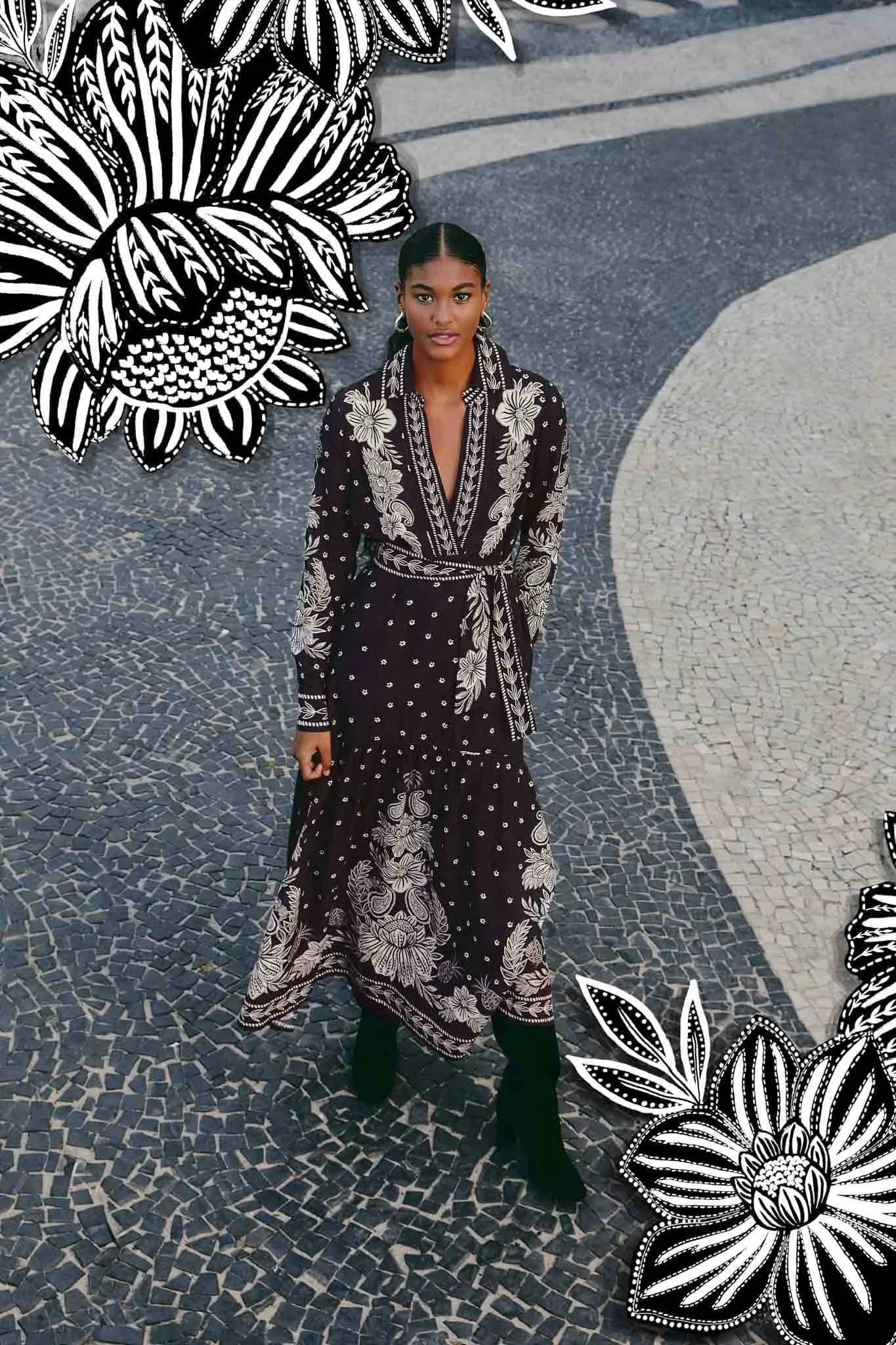 Black Paisley Bloom Maxi Dress Global Soul White Pure