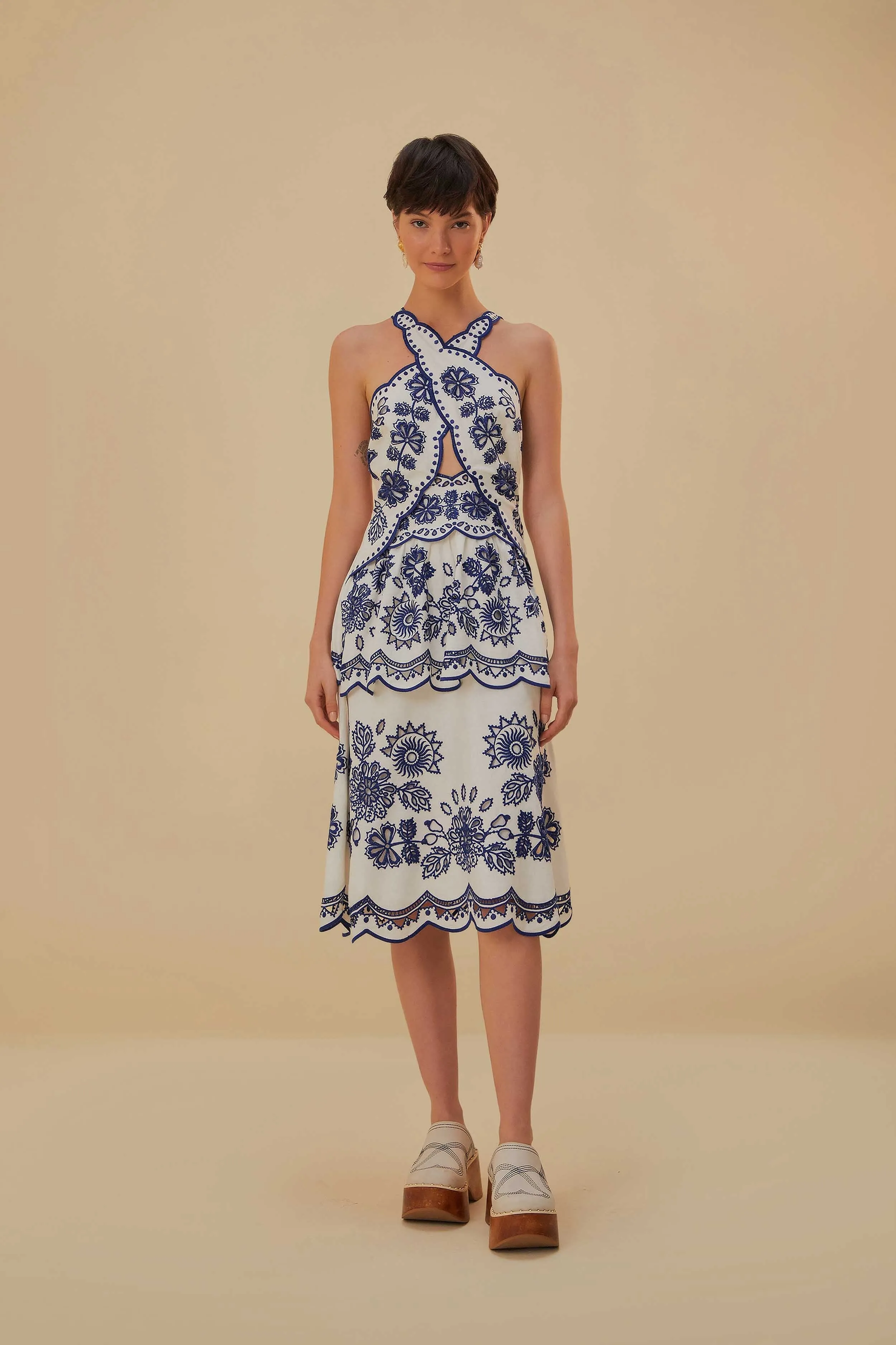 Comfortable Design Off-White Richelieu Lenzing? Ecovero? Euroflax? Midi Dress
