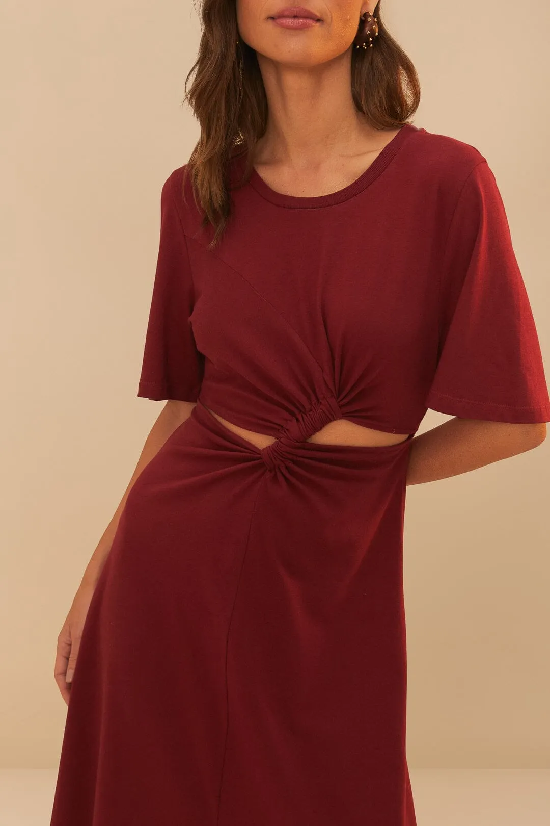 Red Short Sleeve Cut-Out Midi Dress Space Glow Stage Grace