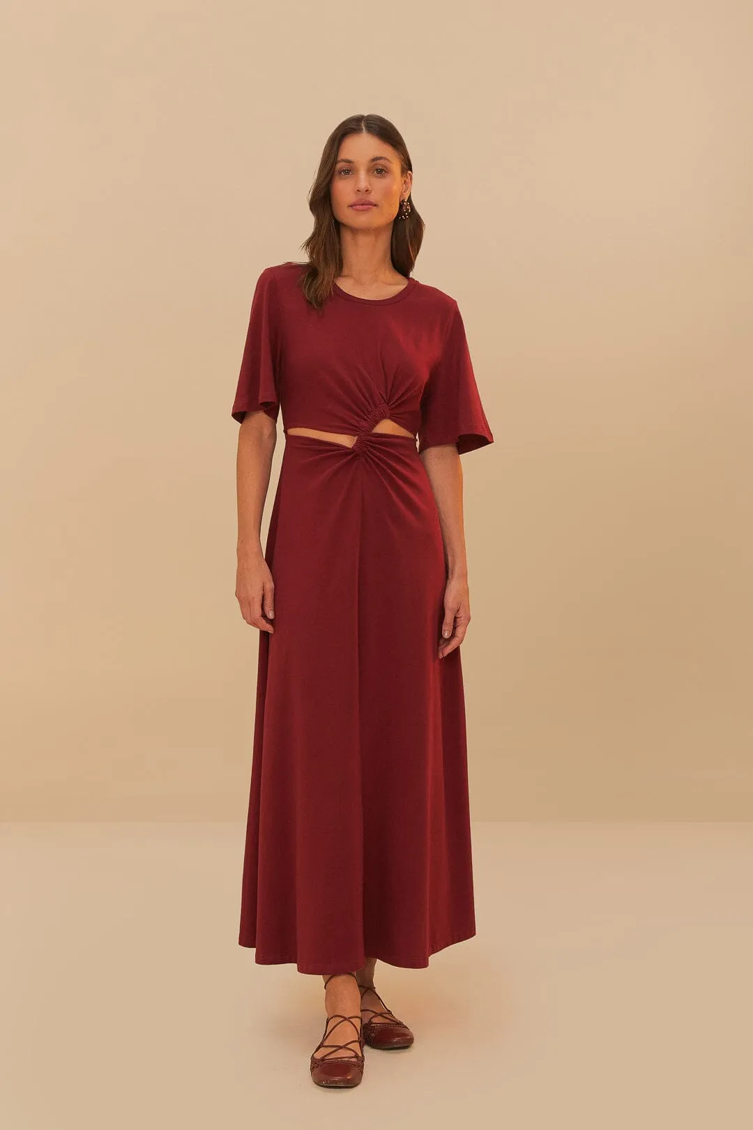 Modern Grace Red Short Sleeve Cut-Out Midi Dress