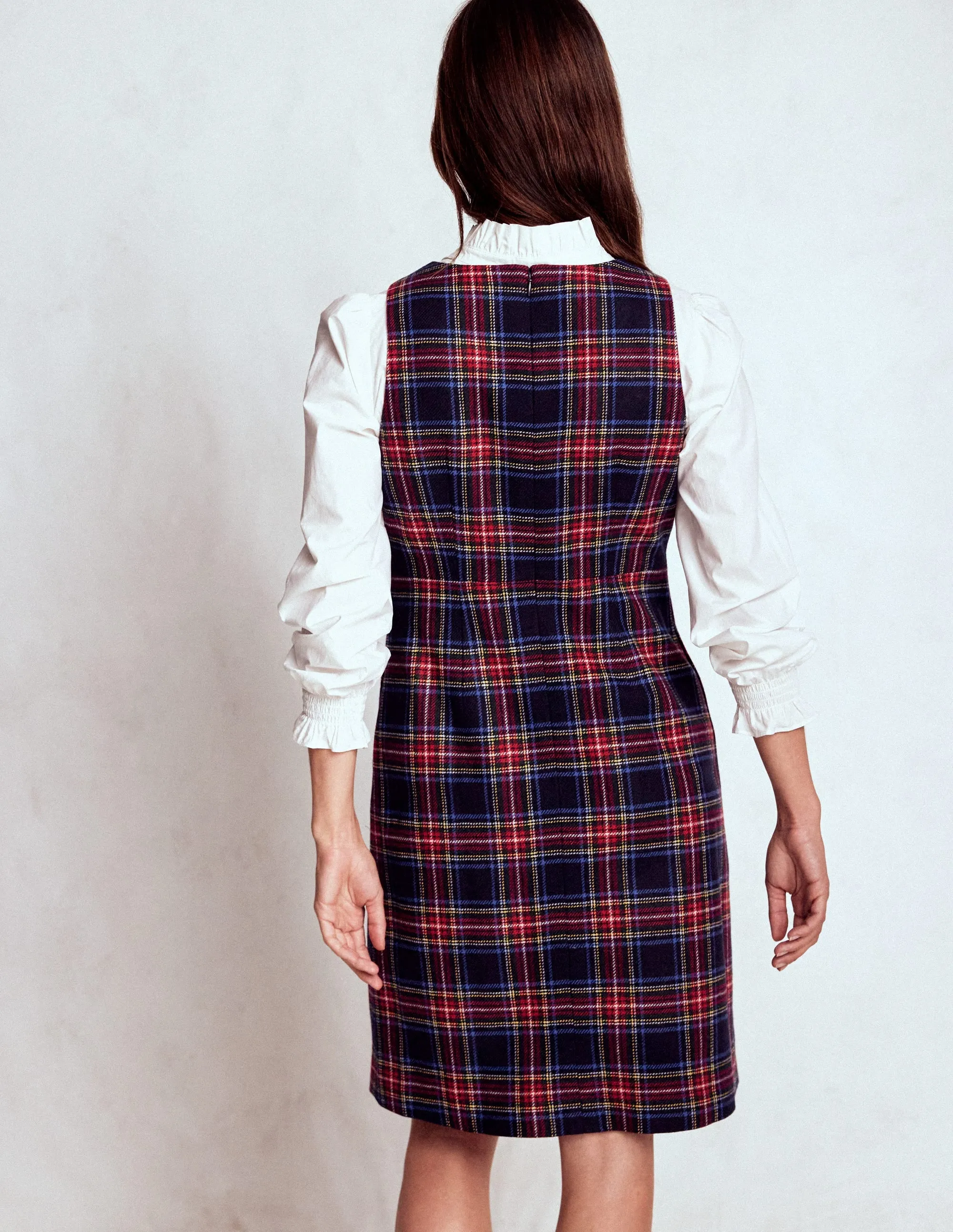 Party Edge City Light Annie Check Shift Dress-Navy, Green and Red Check