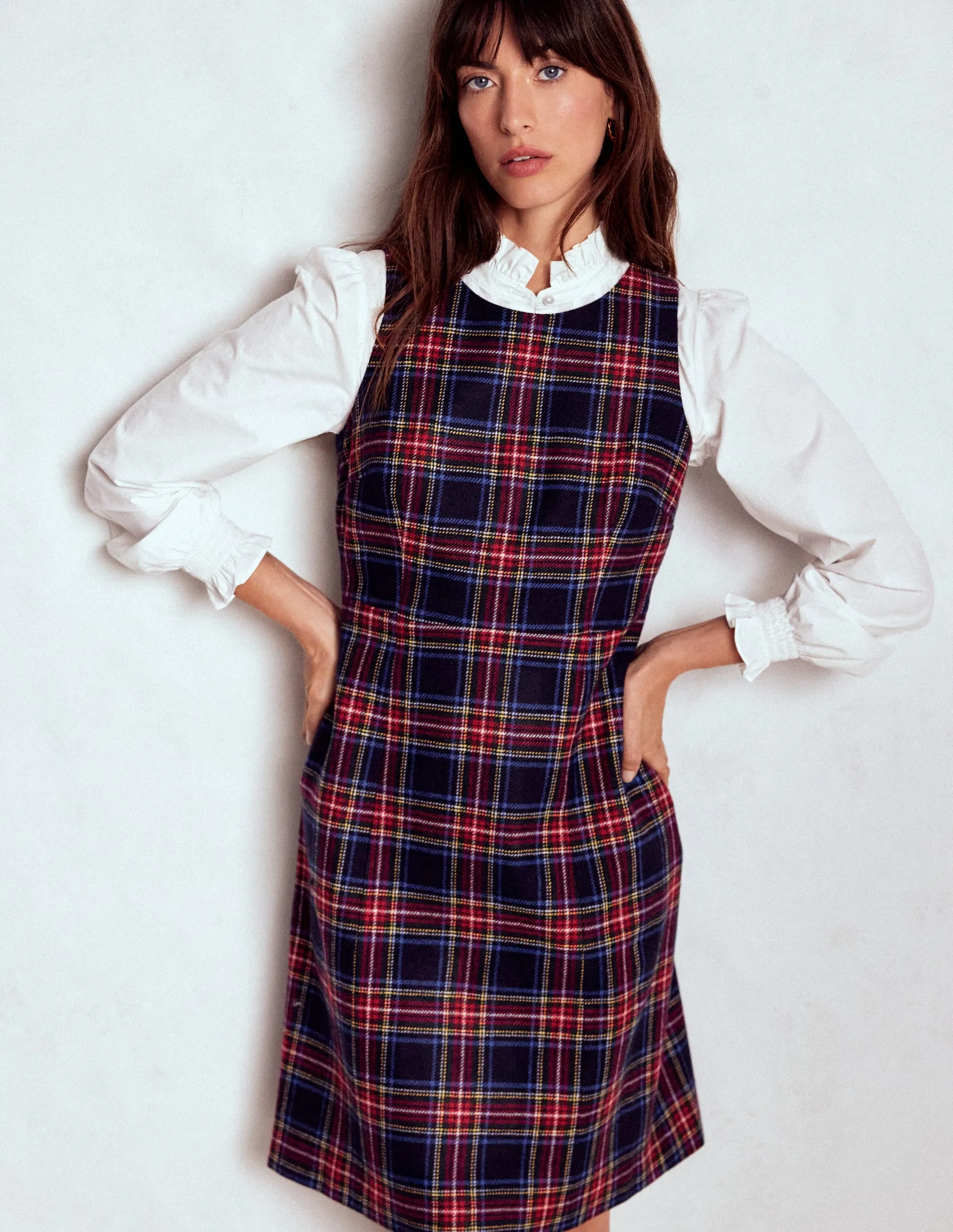 Annie Check Shift Dress-Navy, Green and Red Check Party Edge