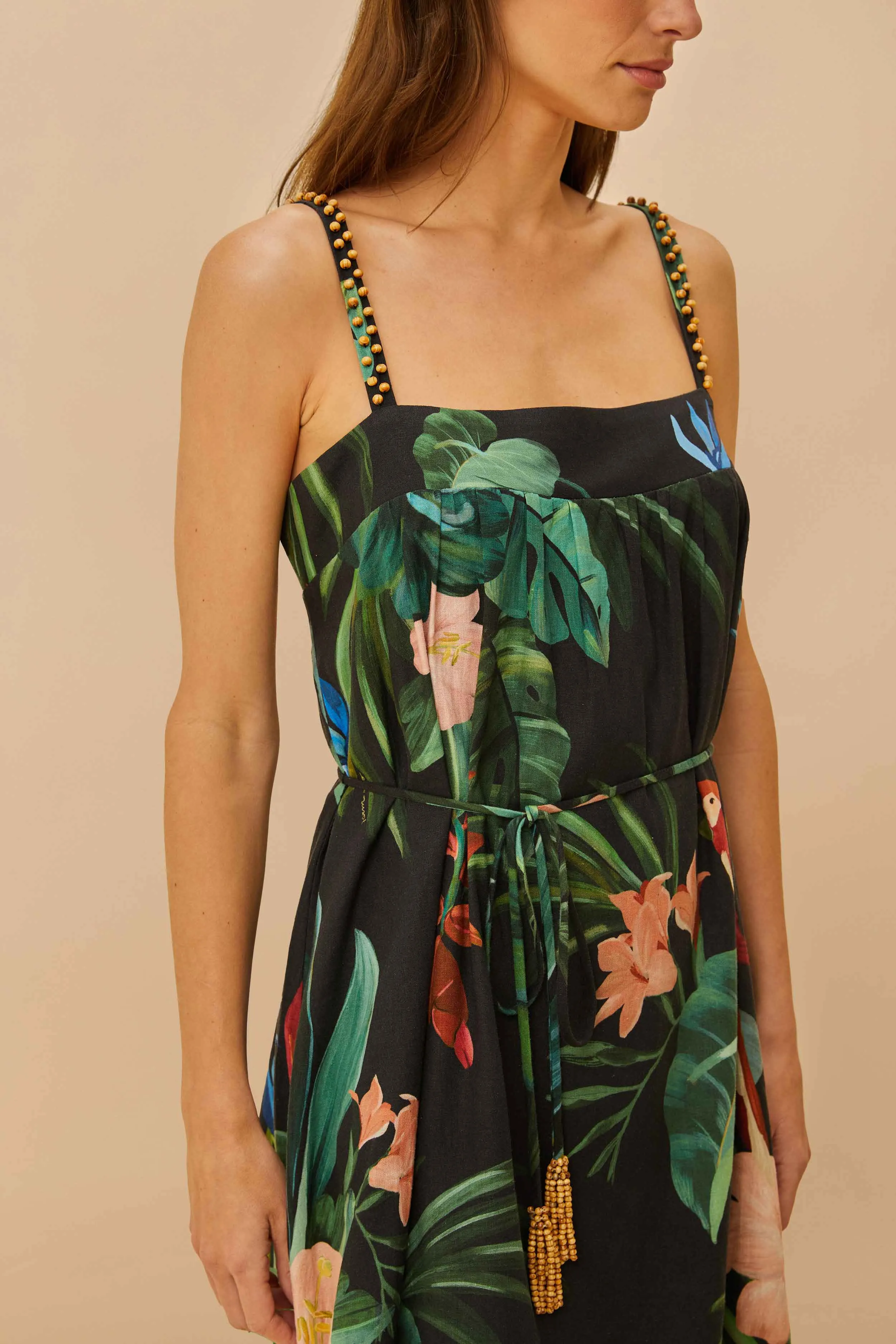 Black Midnight Macaw Fiesta LENZING? ECOVERO? Euroflax? Mini Dress Short Game Flirty off-the-shoulder mini