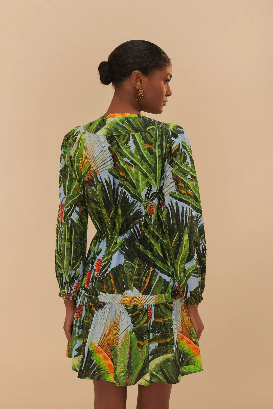 Tie Back Closure System Blue Amazonia Forest Mini Dress