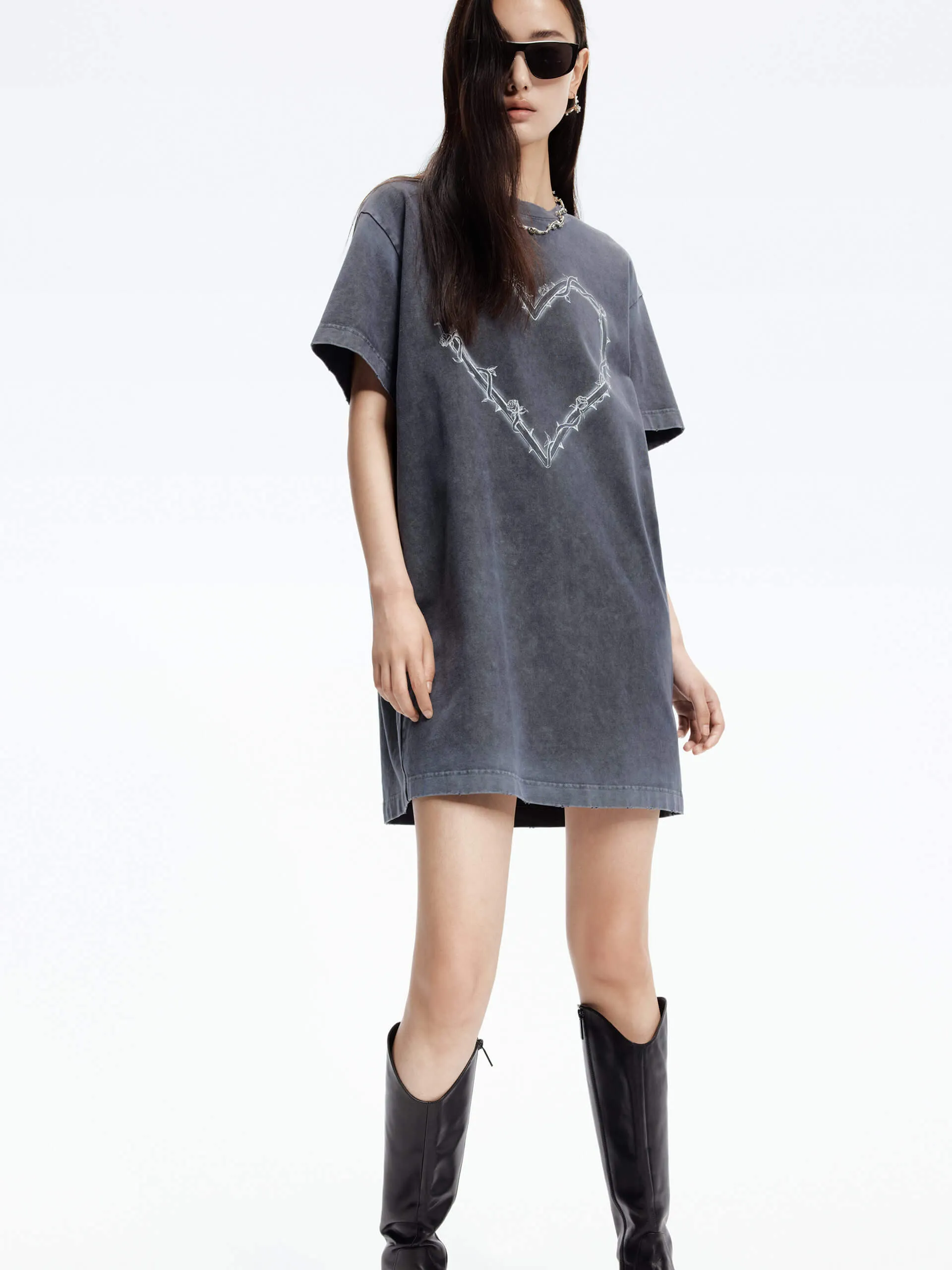 Heart Pattern Tee Dress Beat Edge