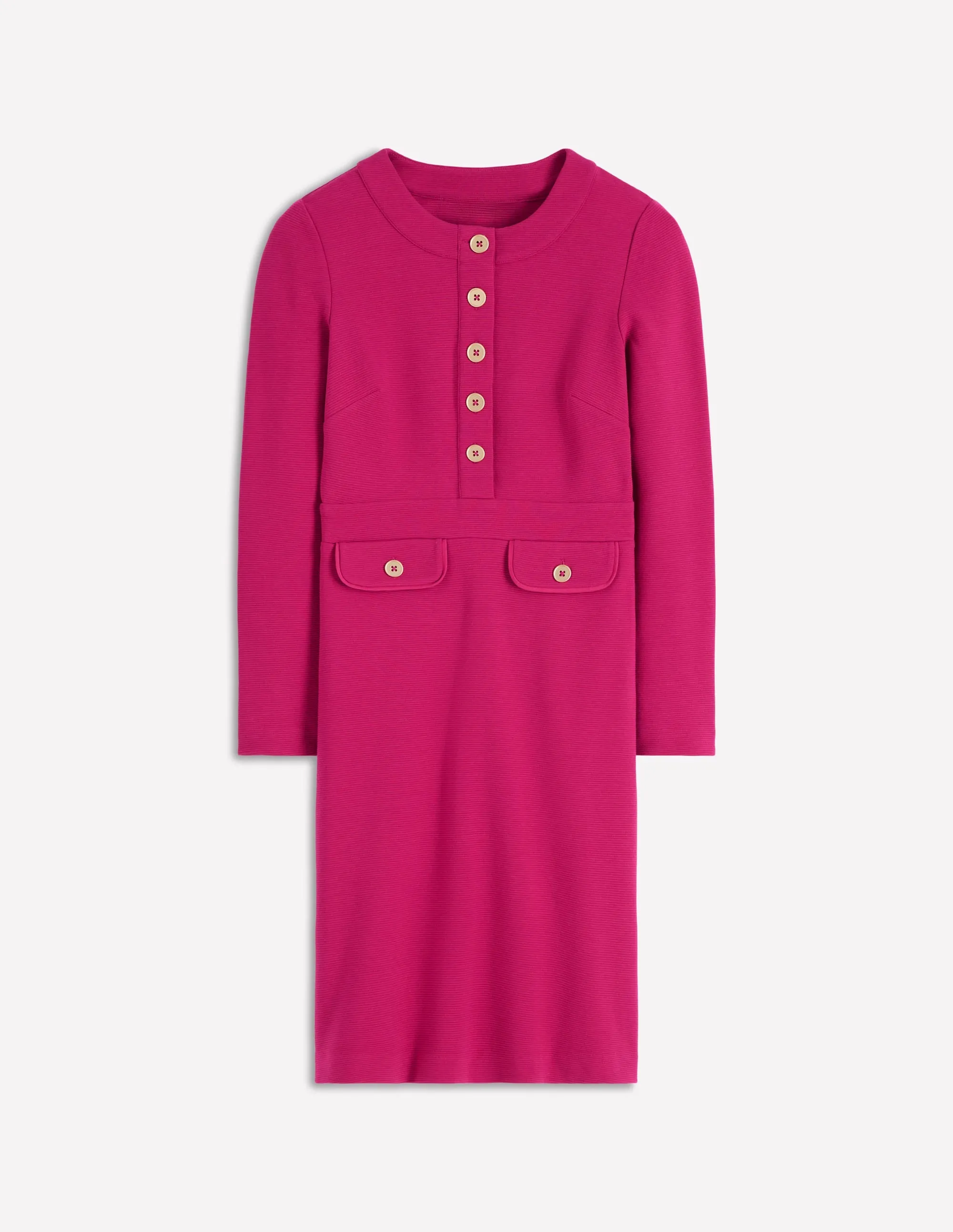 Lavinia Button Shift Dress-Vibrant Pink Easy-care playful dress