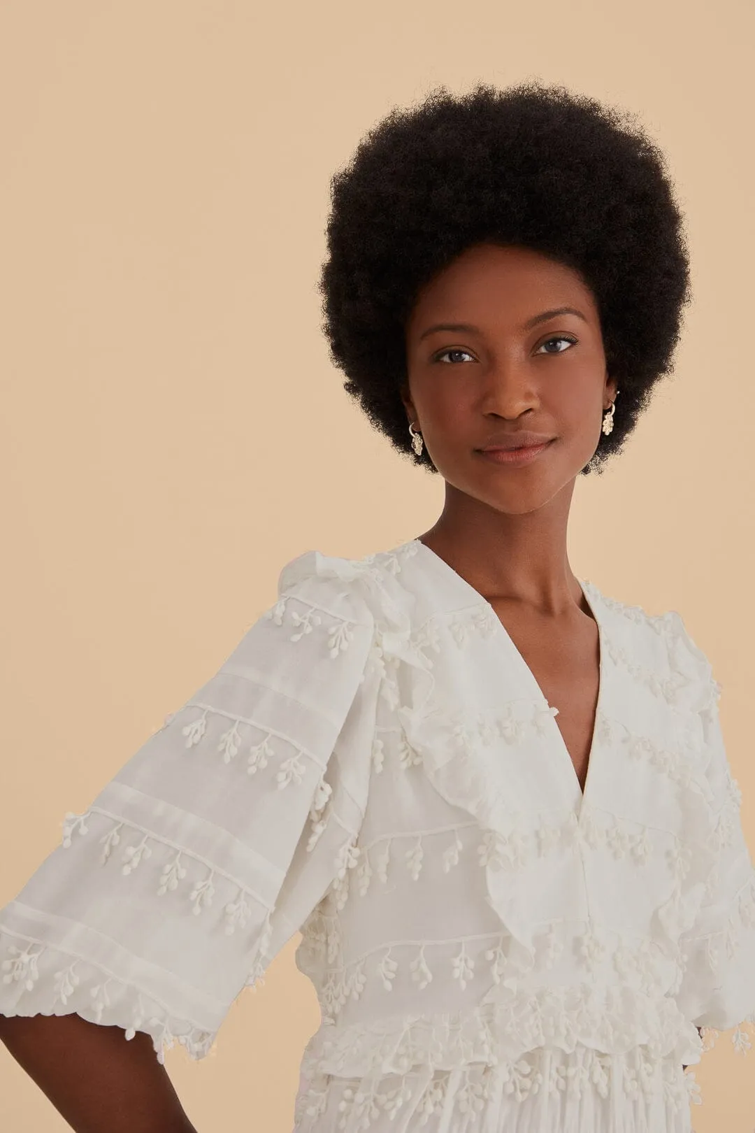 Off-White Ruffle Tassels Midi Dress Any Season Sleek And Stylish
