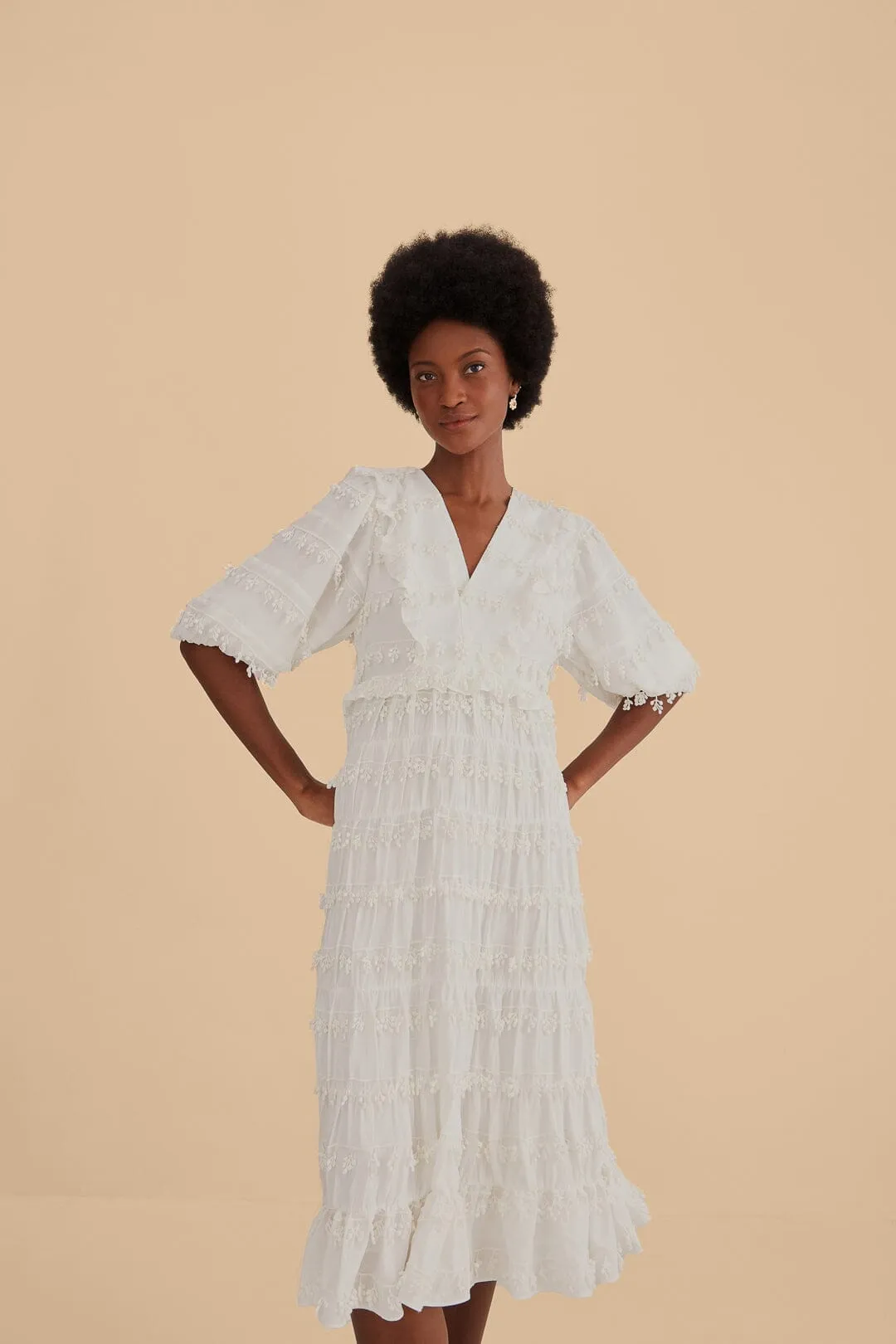 Off-White Ruffle Tassels Midi Dress Modern Feminine