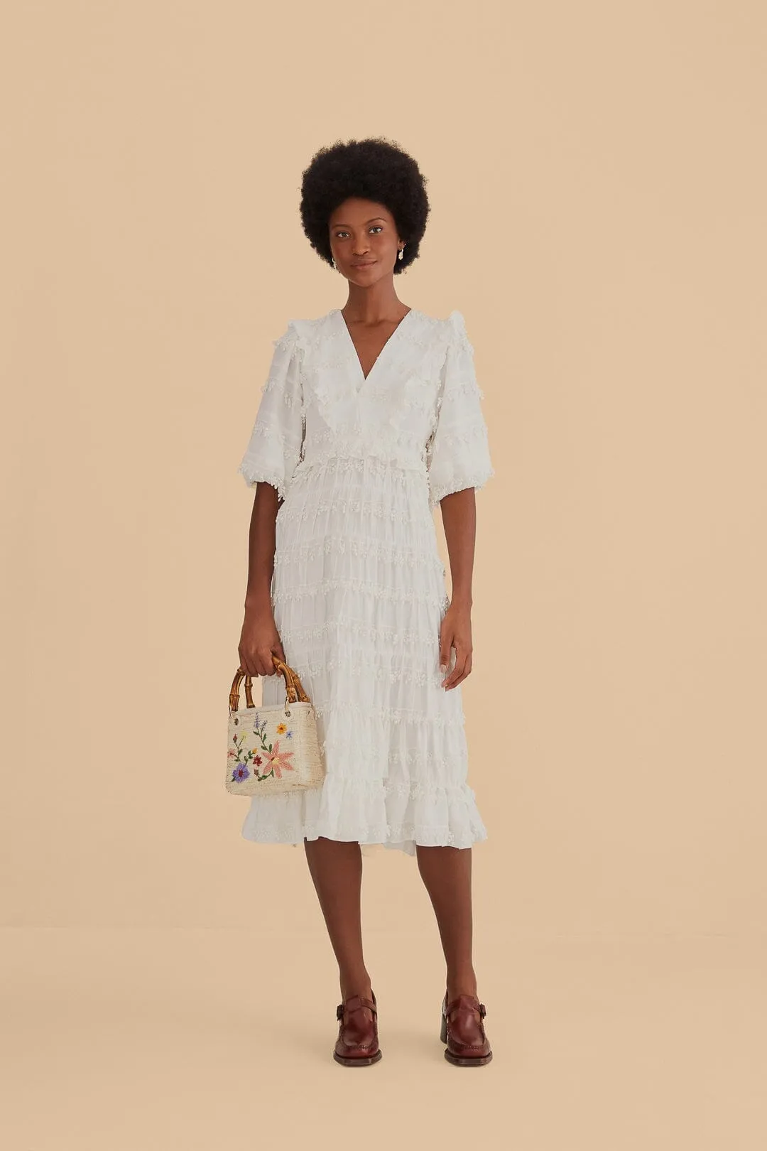 Off-White Ruffle Tassels Midi Dress Glass Glow Classic Comfort