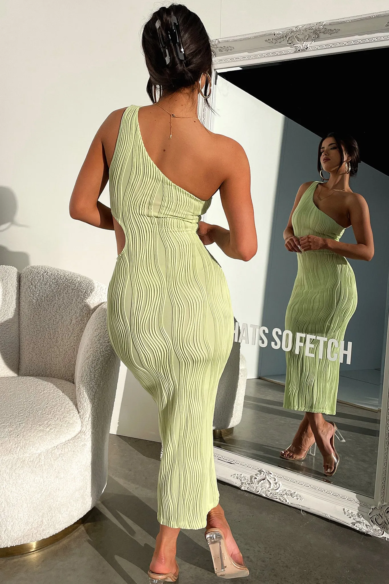 Trami One Shoulder Midi Dress - Green Easy Travel