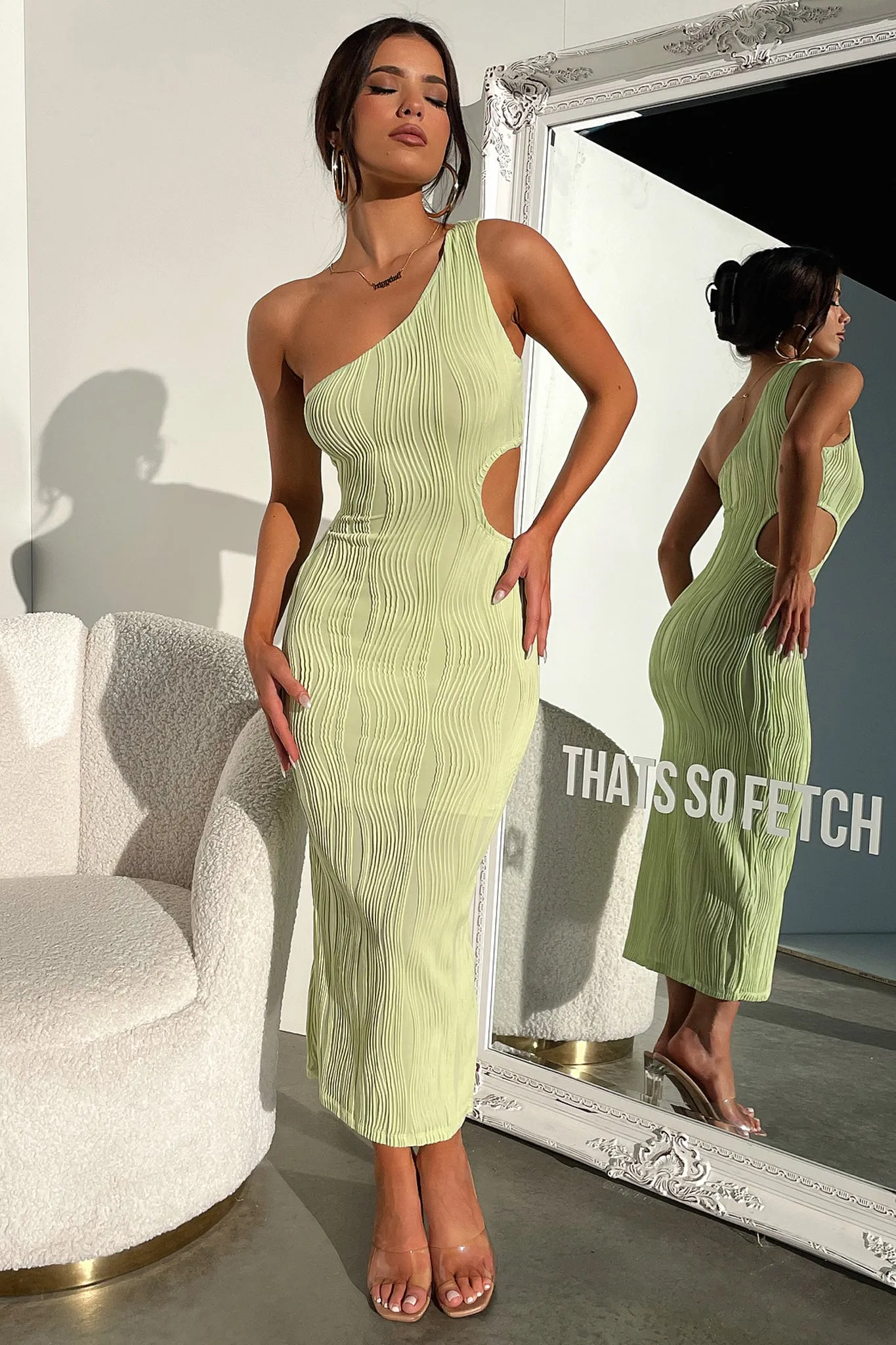 Polished Look Trami One Shoulder Midi Dress - Green