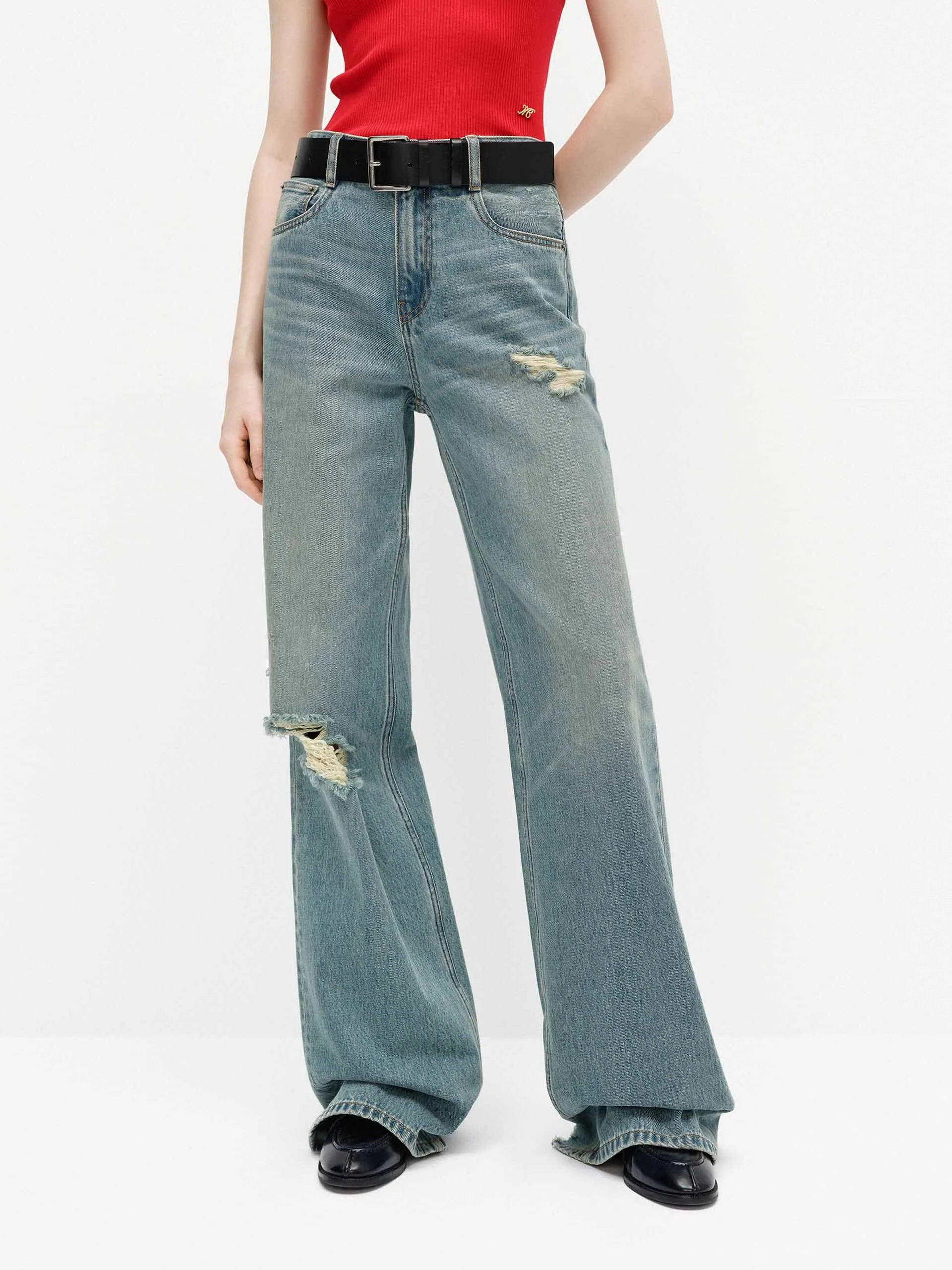 Relaxed Distressed Jeans Easy Layering Youth Outfit