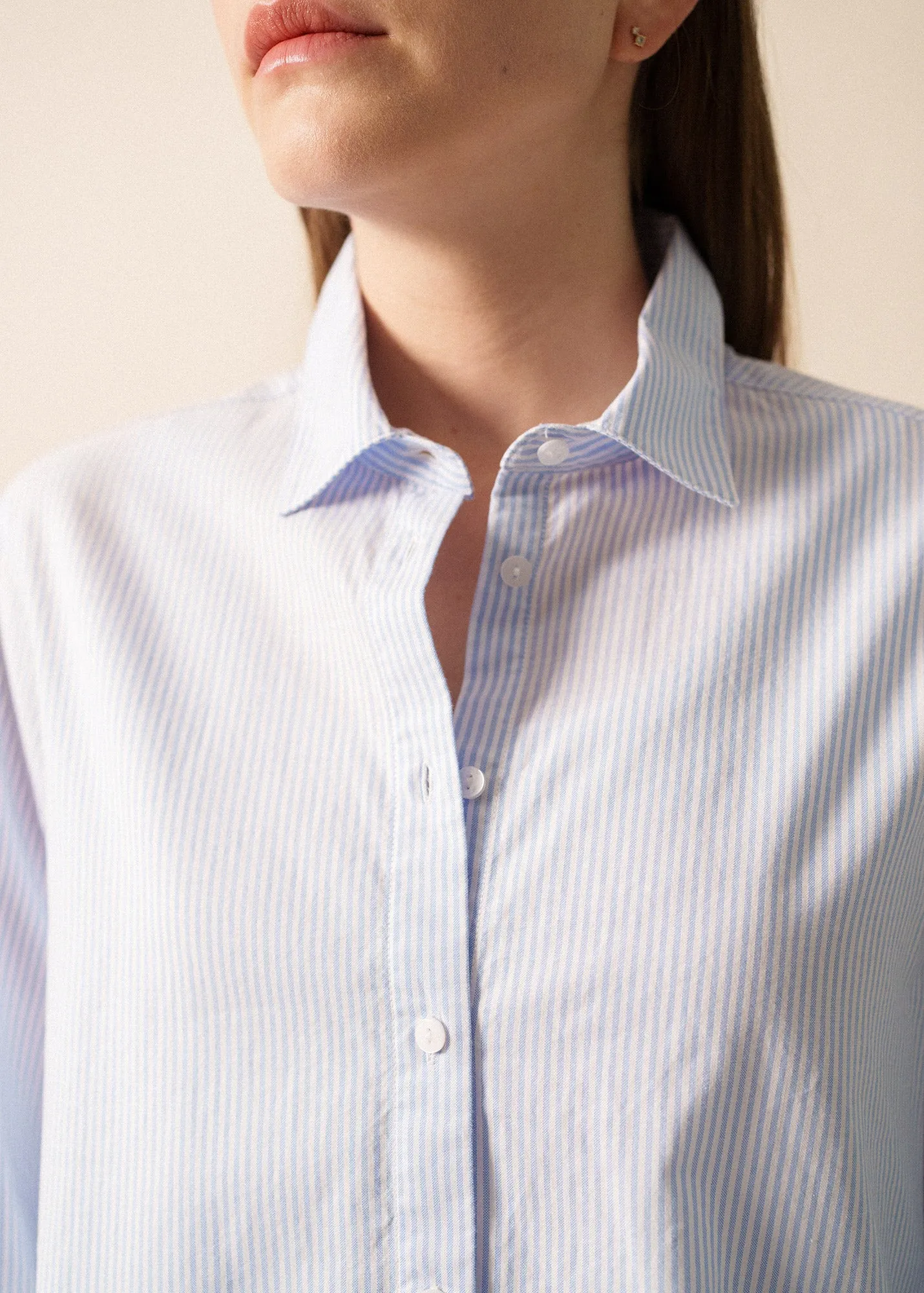 Story Glow Still Soul LENA - Striped Oxford Cotton Shirt for Women | 100% Cotton (WHITE / LIGHT BLUE)