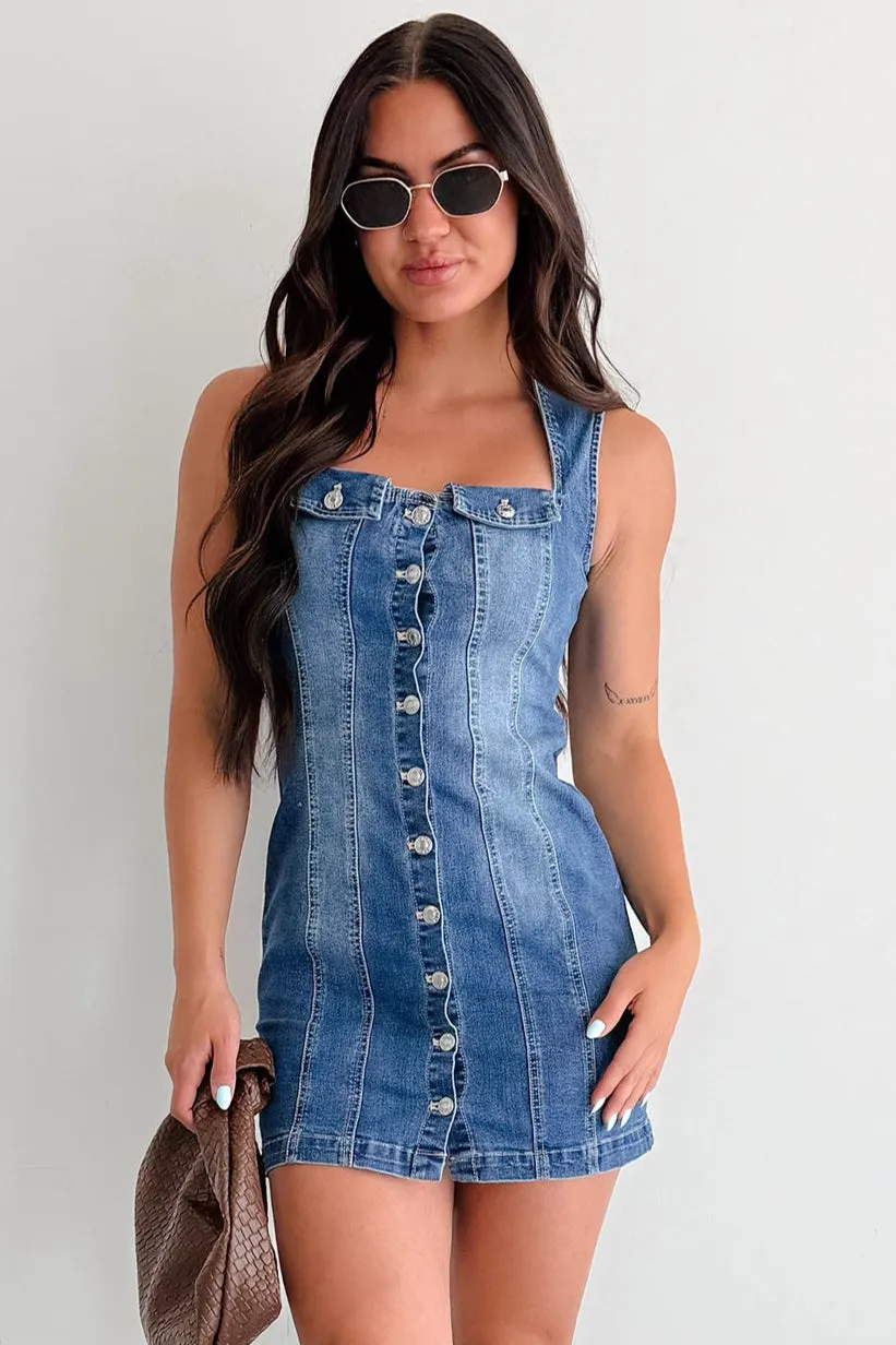 No Bad Days Denim Button Down Mini Dress (Blue) Night Glow
