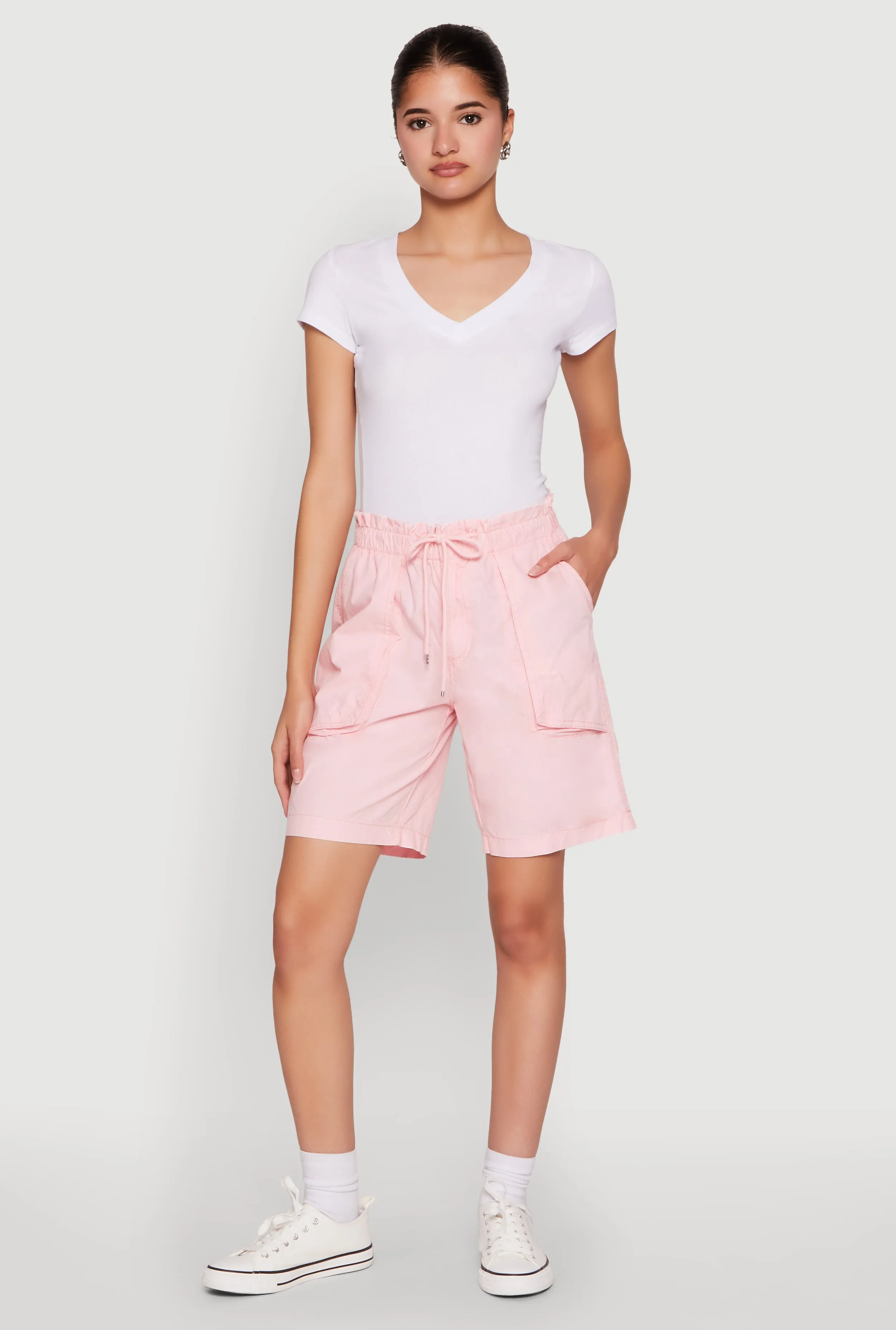 Poplin Drawstring Bermuda Shorts Sporty Look Cool Comfort