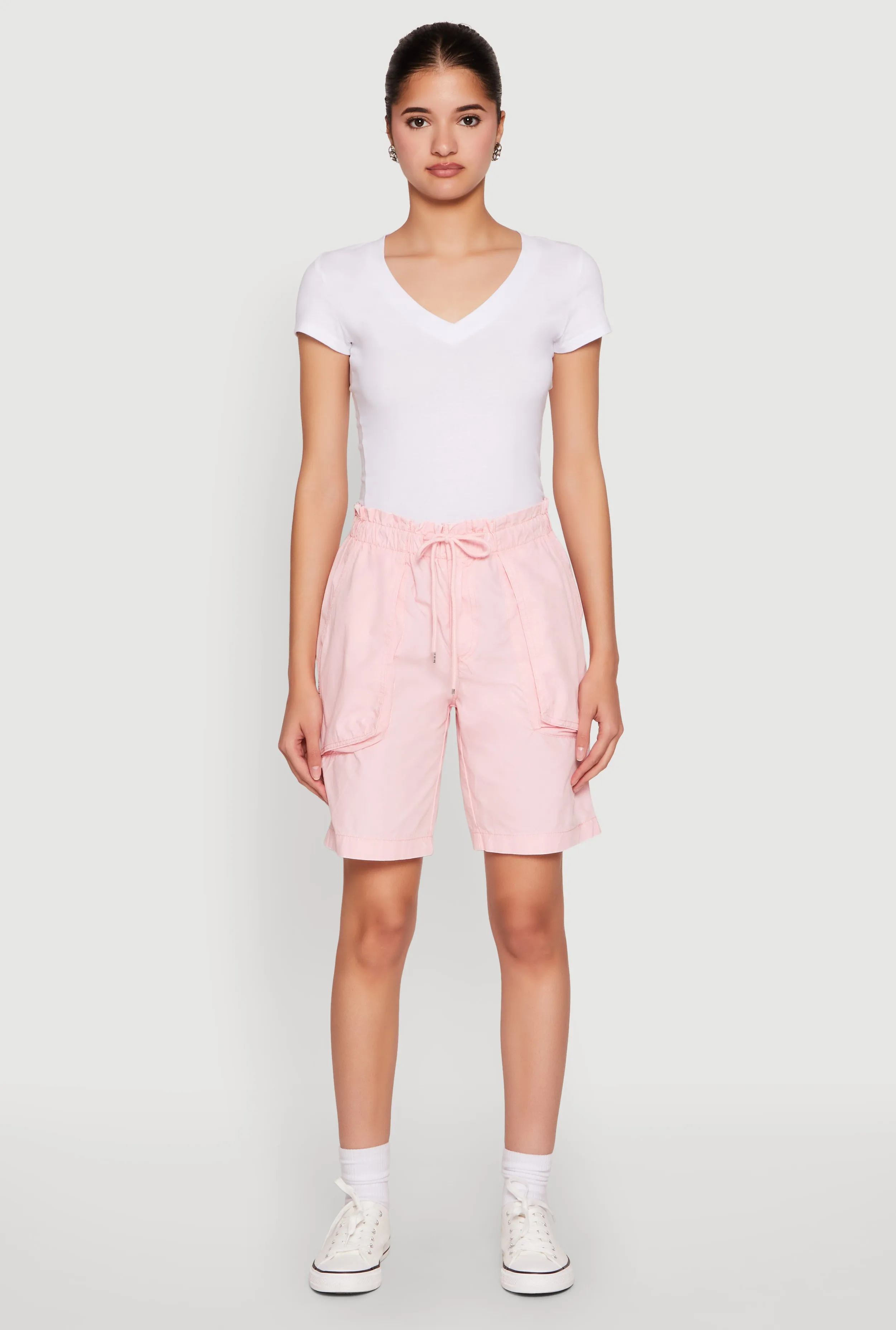 Bacterial Growth Prevention Multi Pocket System Poplin Drawstring Bermuda Shorts