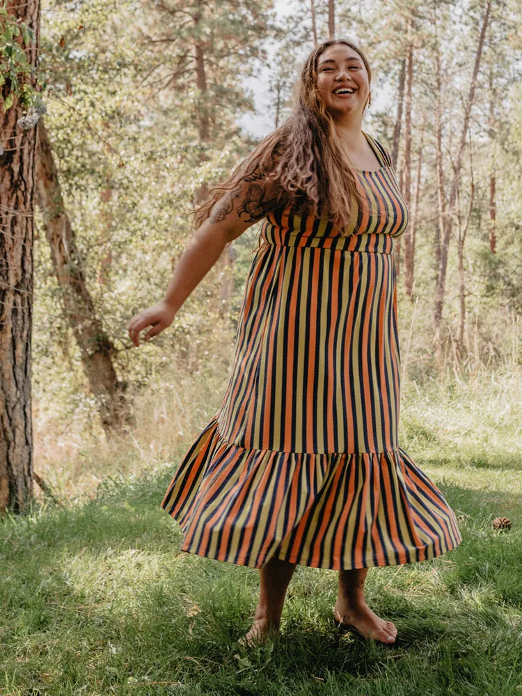 Opal Plus Size Dress - Navy Chartreuse Stripe Holiday Glow