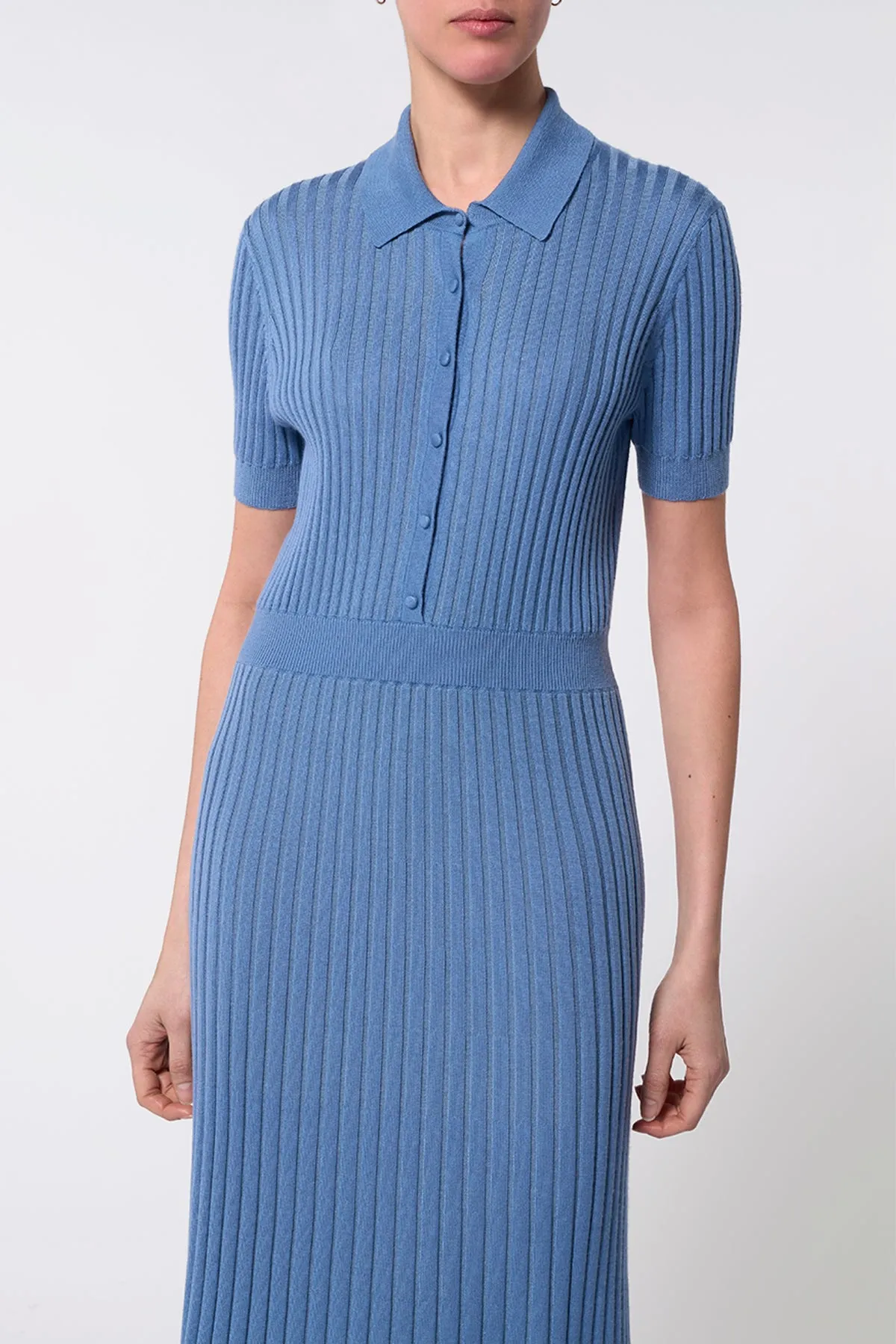 Amor Knit Midi Dress in Light Blue Denim Cashmere Silk AbrasionResistantThread
