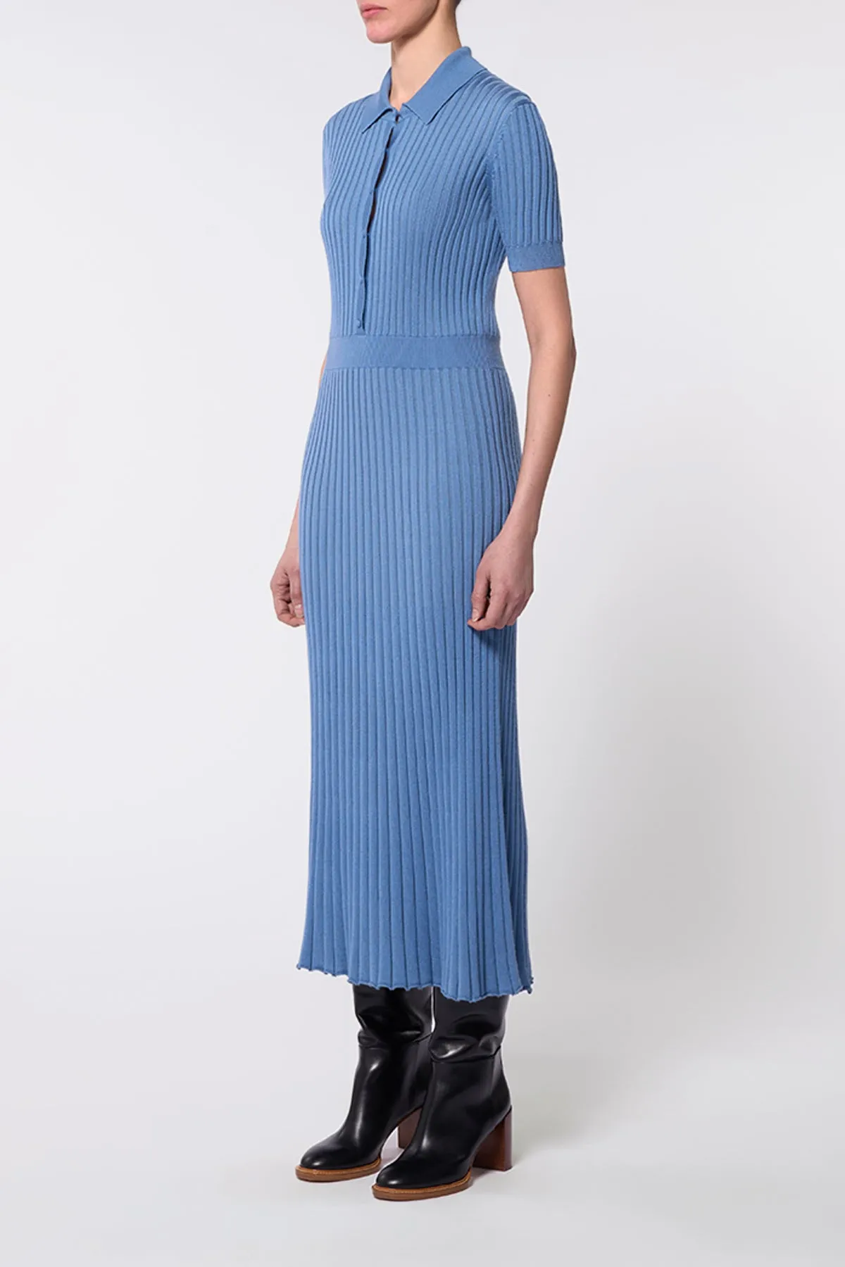 Hot Core Wind Glow Amor Knit Midi Dress in Light Blue Denim Cashmere Silk
