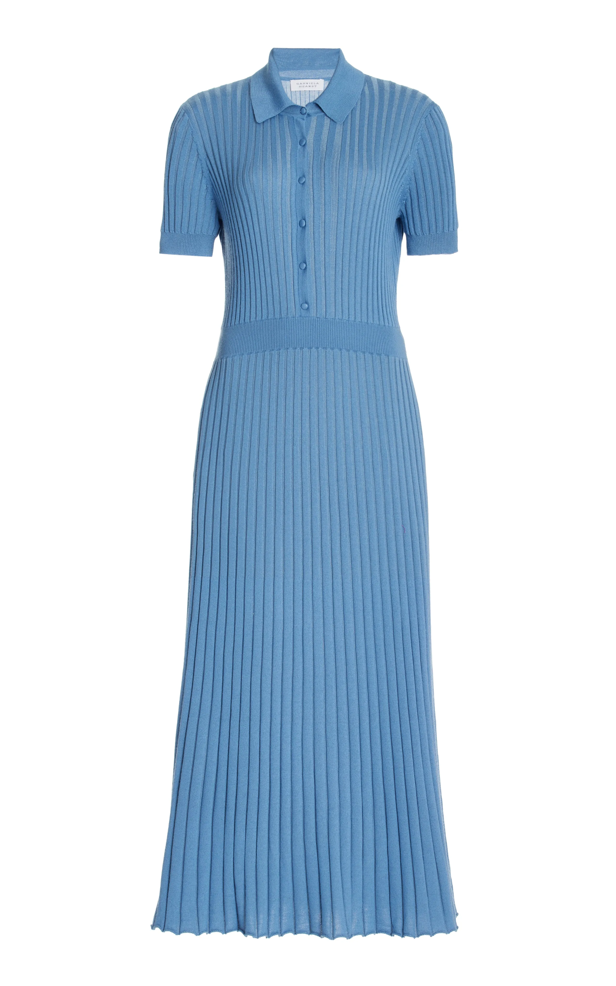 Vented Panels Amor Knit Midi Dress in Light Blue Denim Cashmere Silk