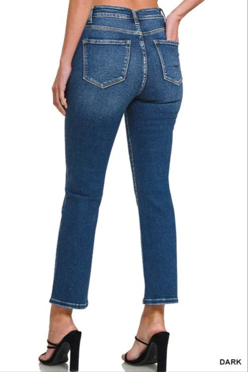 Zenana Dark Wash Cropped Straight Jean Flash Look