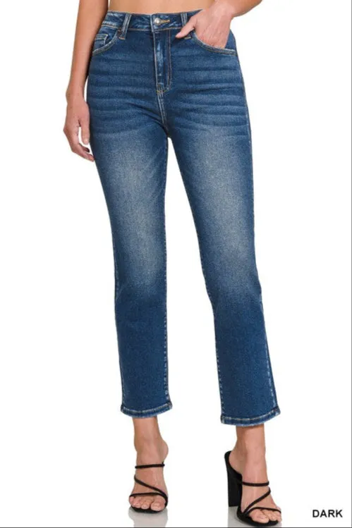 Wrinklefree Zenana Dark Wash Cropped Straight Jean