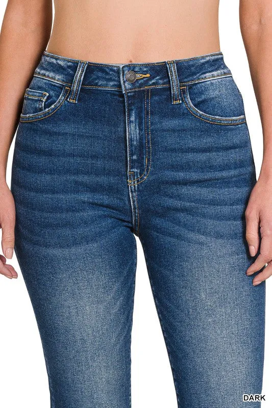 SoftTouch Texture Zenana Dark Wash Cropped Straight Jean