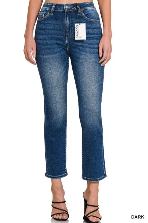Zenana Dark Wash Cropped Straight Jean Neat Edge