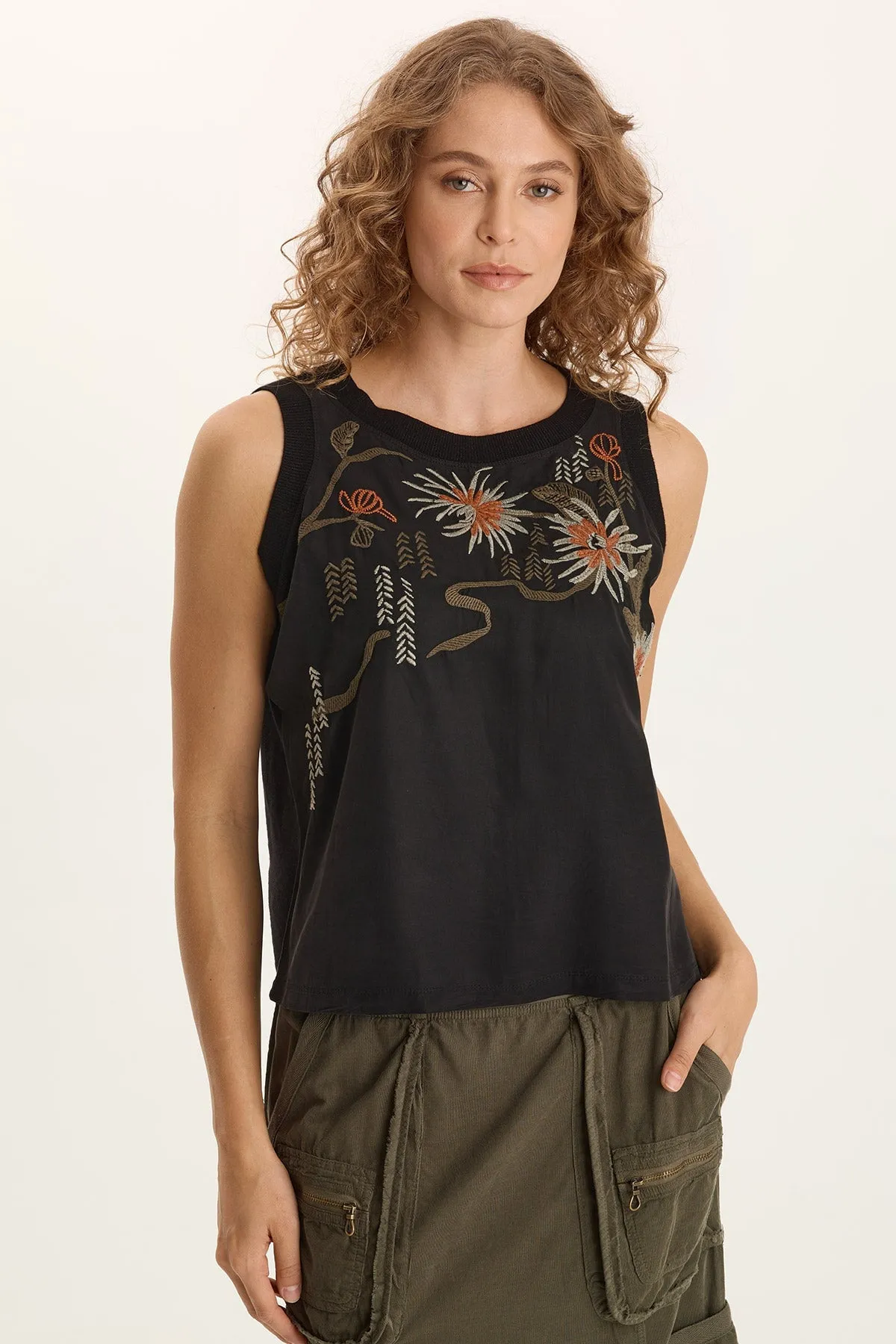 Glam Night LowMaintenance Material Katrine Soft Twill Embroidered Artisan Tank