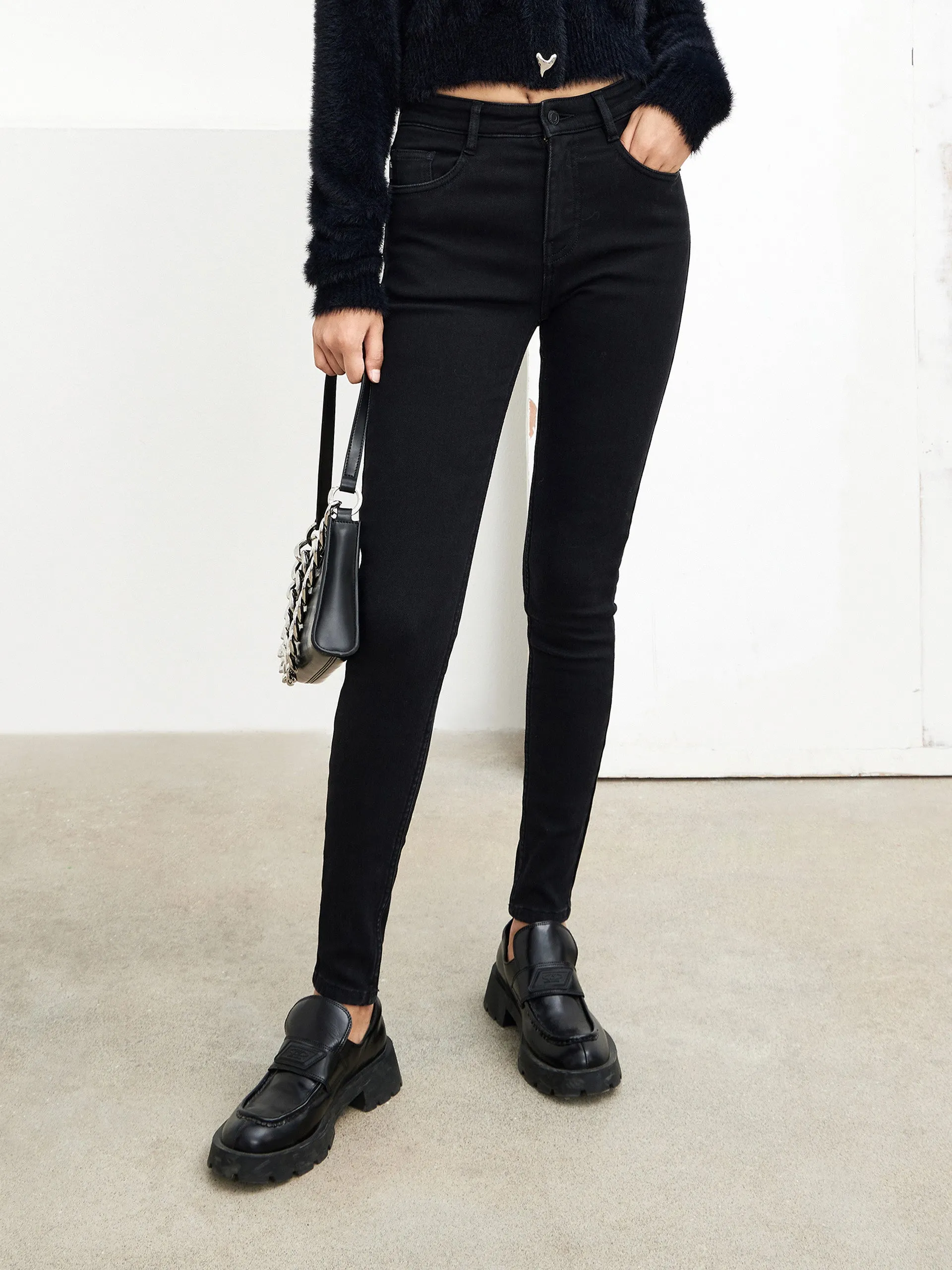 High Waist Skinny Jeans Perfect Fit Stone Wash Finish
