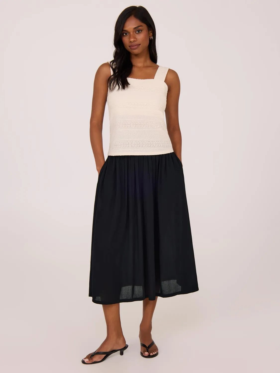 Crinkle Gauze Midi Skirt With Pockets Breezy Style