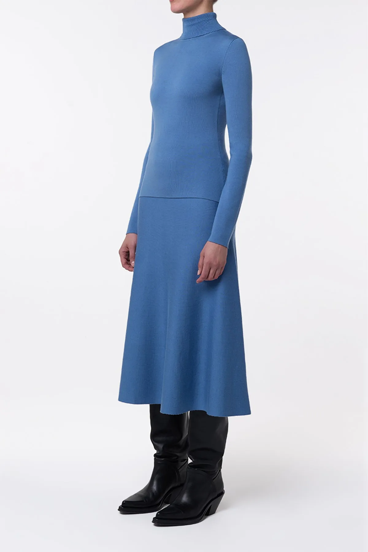 Love Energy Freddie Knit Midi Skirt in Sky Merino Wool Cashmere