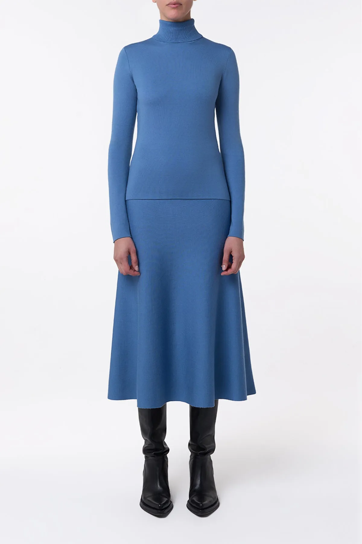 Freddie Knit Midi Skirt in Sky Merino Wool Cashmere High End QuickDryDesign