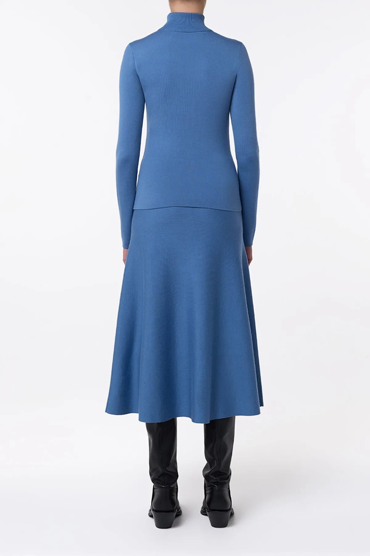 Pocket Design Freddie Knit Midi Skirt in Sky Merino Wool Cashmere