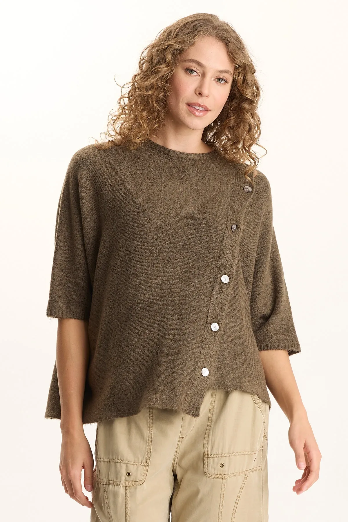 Craft Soul Osiris Asymmetrical Button Detail Knit Poncho