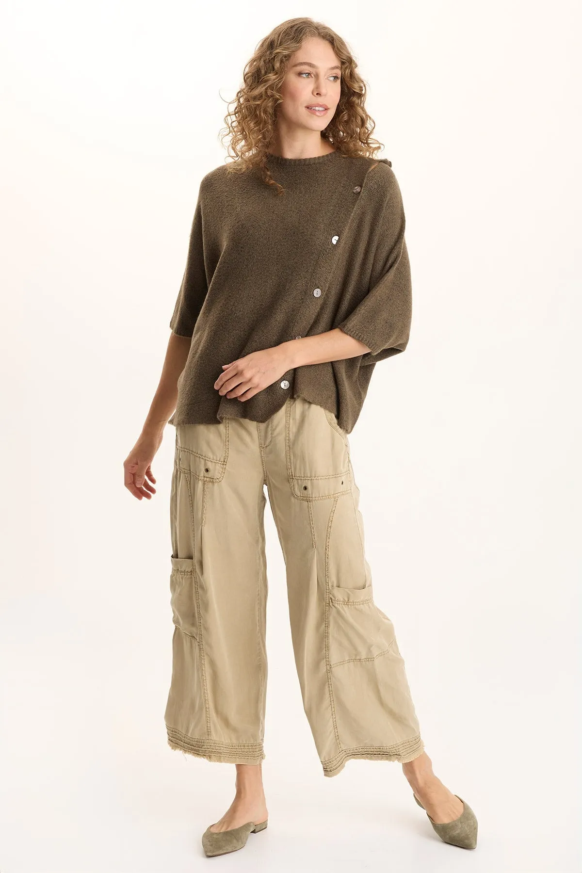 Osiris Asymmetrical Button Detail Knit Poncho NonSlipGrip