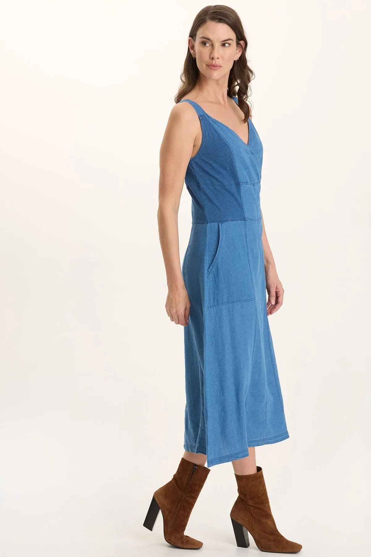 DoubleStitched Ski Core Lyall Mock Denim Twill Midi Tank Dress