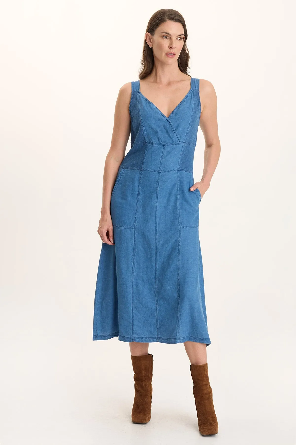 Lyall Mock Denim Twill Midi Tank Dress Flash Look Mom Soft
