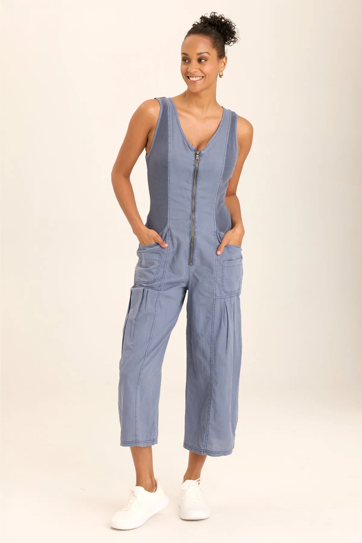 OdorResistant Material Hidden pockets Linen Macgowan Wide Leg Cargo Jumpsuit