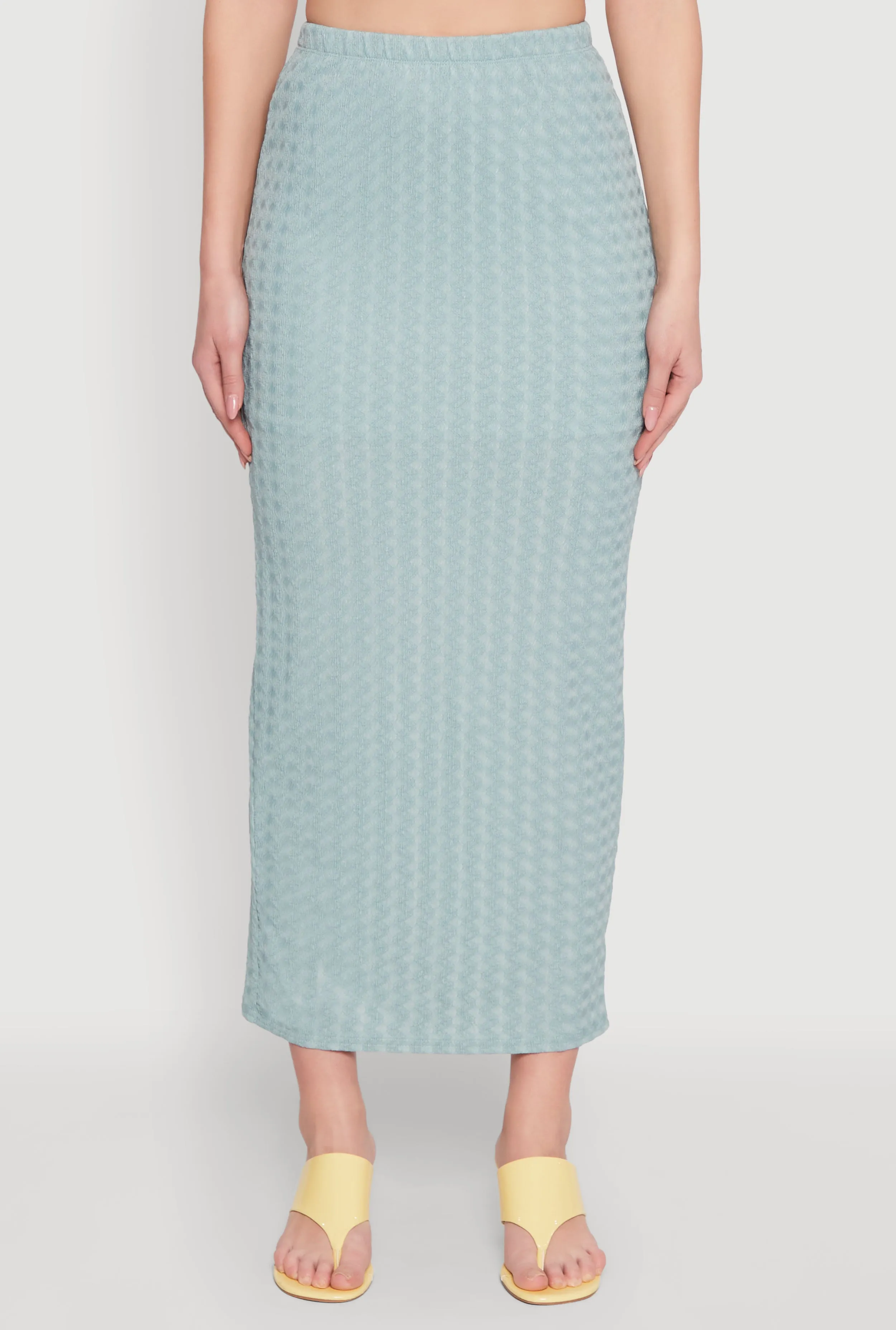 Textured Knit High Waisted Maxi Skirt Water Repellent