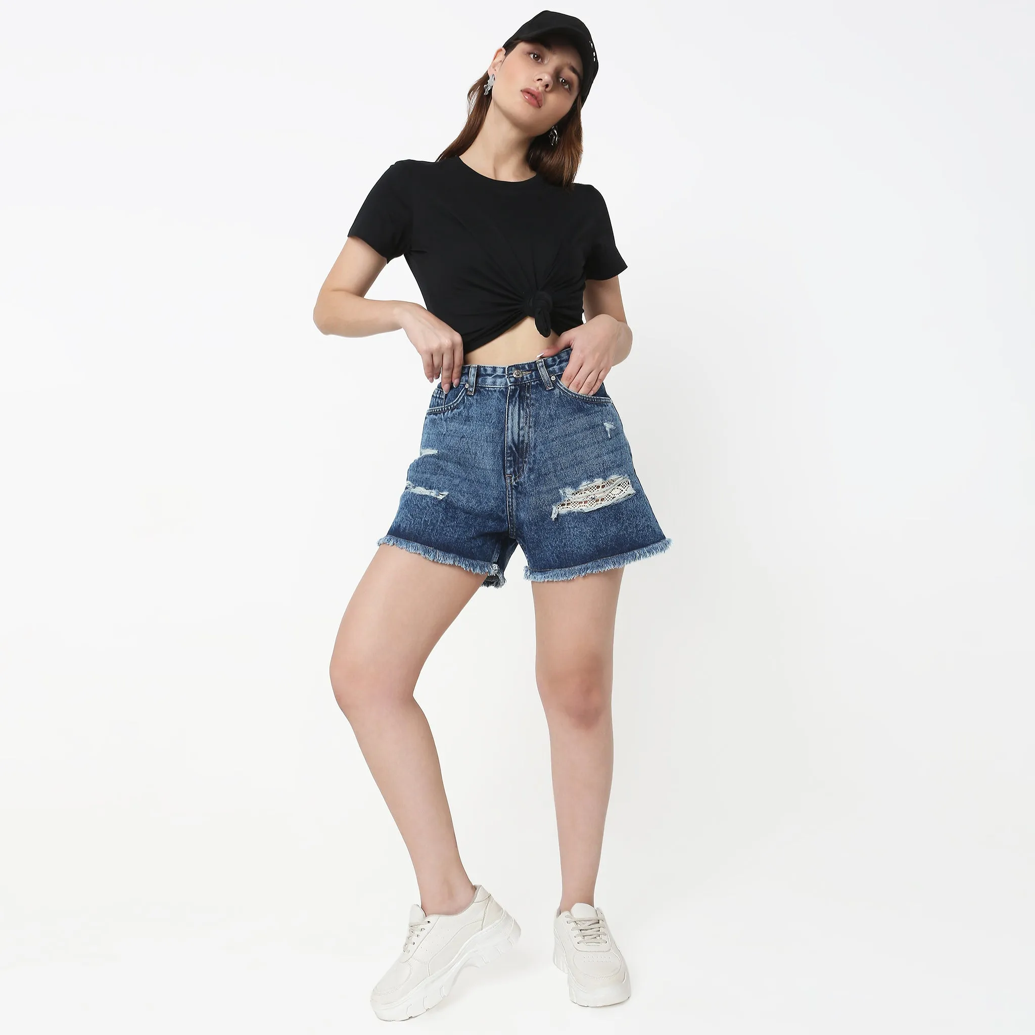 Regular Fit Solid High Rise Shorts HiddenZipperClosure Silk Glow